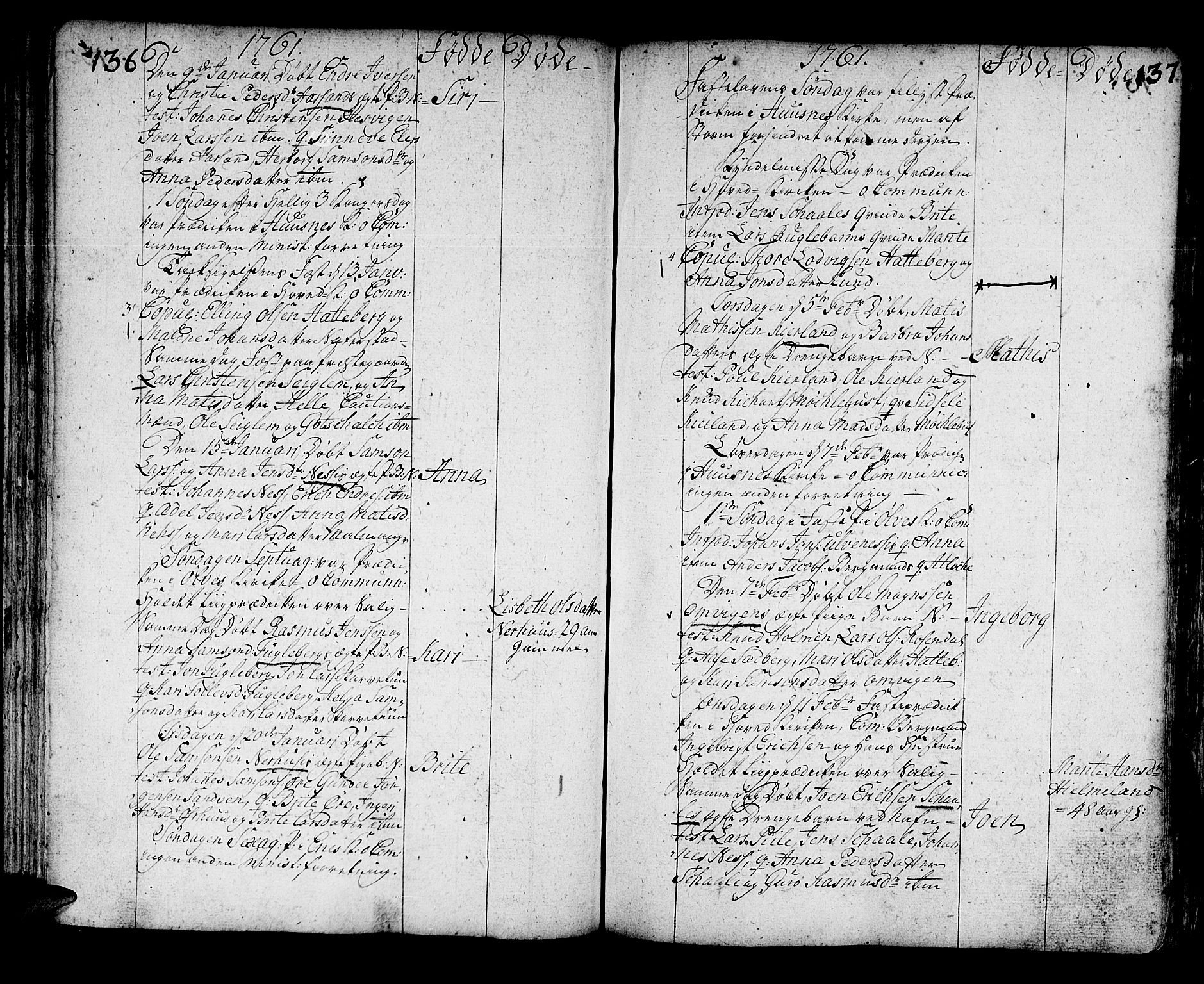 Kvinnherad sokneprestembete, AV/SAB-A-76401/H/Haa: Parish register (official) no. A 3, 1754-1777, p. 136-137