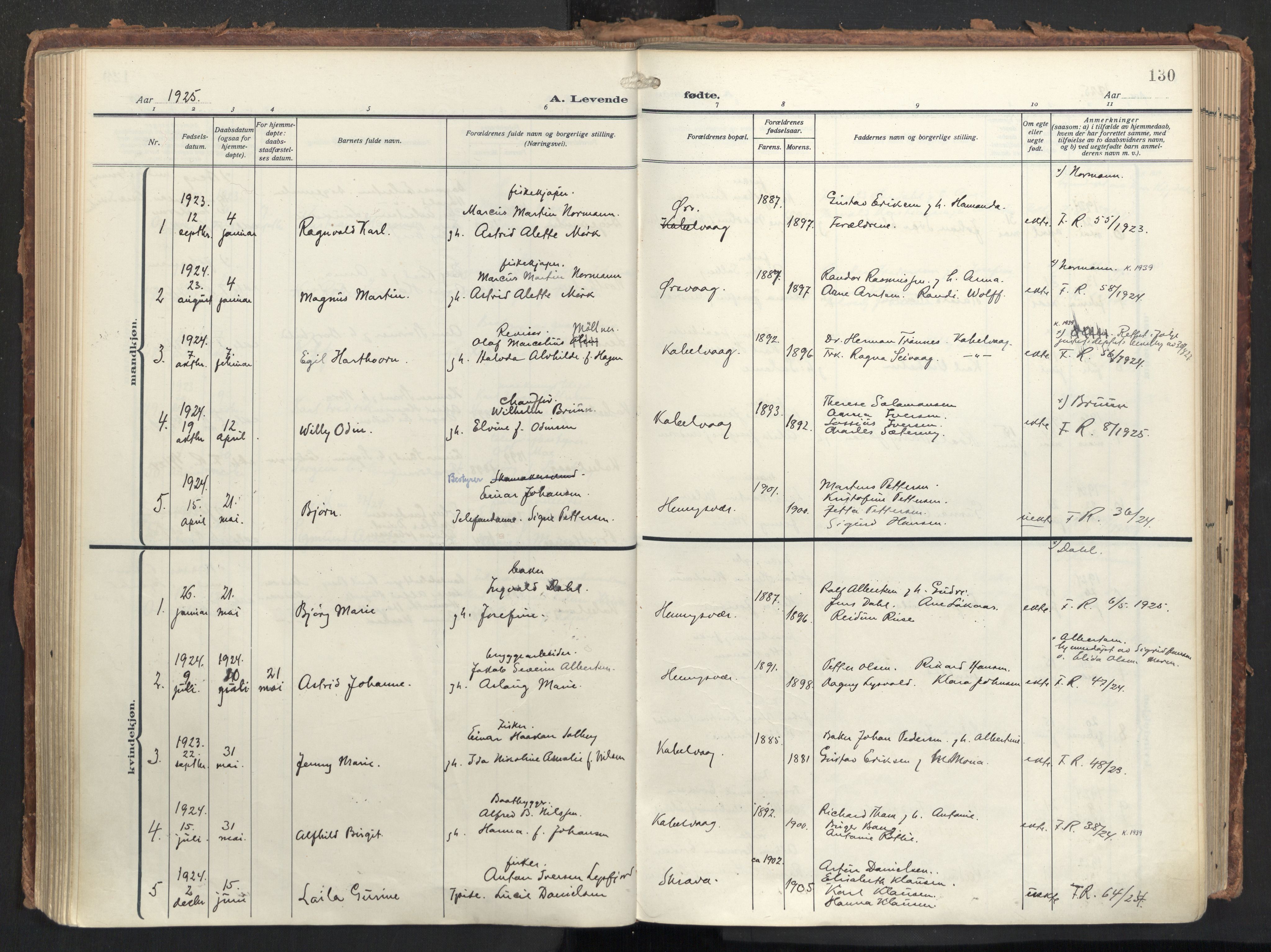 Ministerialprotokoller, klokkerbøker og fødselsregistre - Nordland, AV/SAT-A-1459/874/L1064: Parish register (official) no. 874A08, 1915-1926, p. 130