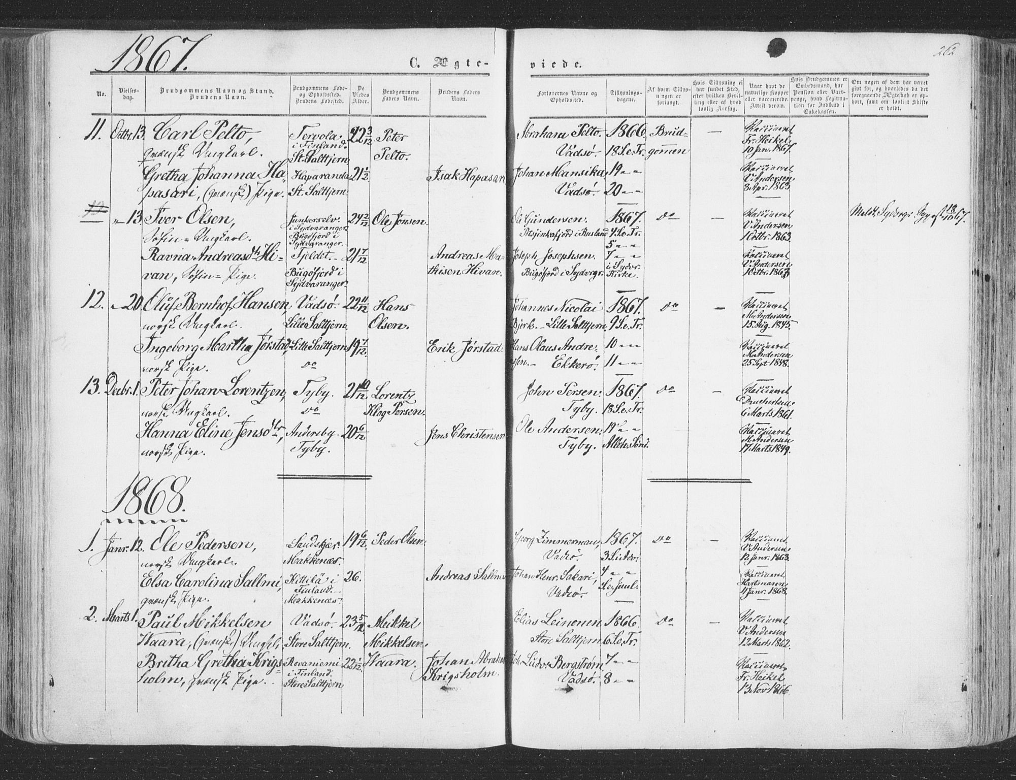 Vadsø sokneprestkontor, SATØ/S-1325/H/Ha/L0004kirke: Parish register (official) no. 4, 1854-1880, p. 262