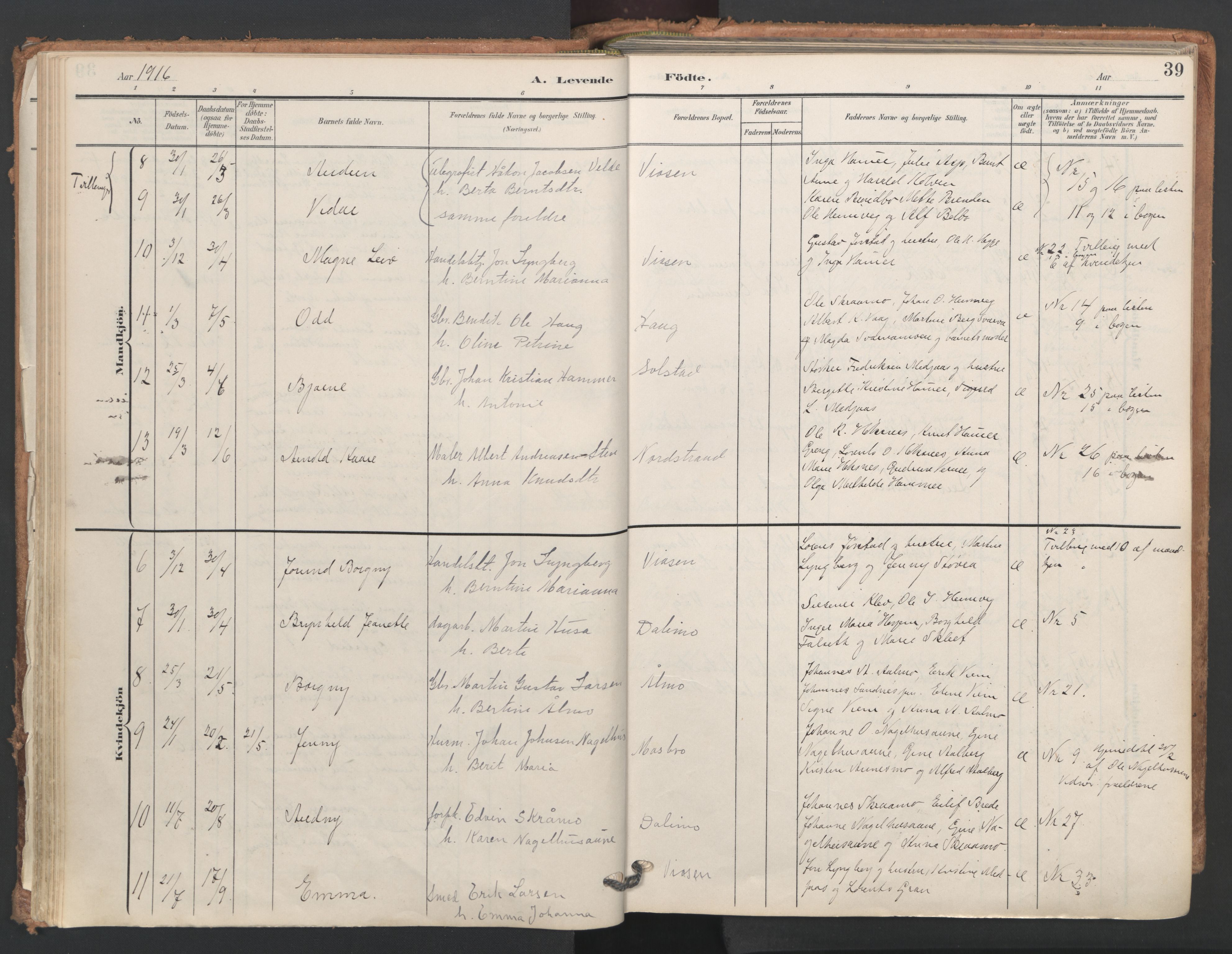 Ministerialprotokoller, klokkerbøker og fødselsregistre - Nord-Trøndelag, SAT/A-1458/749/L0477: Parish register (official) no. 749A11, 1902-1927, p. 39