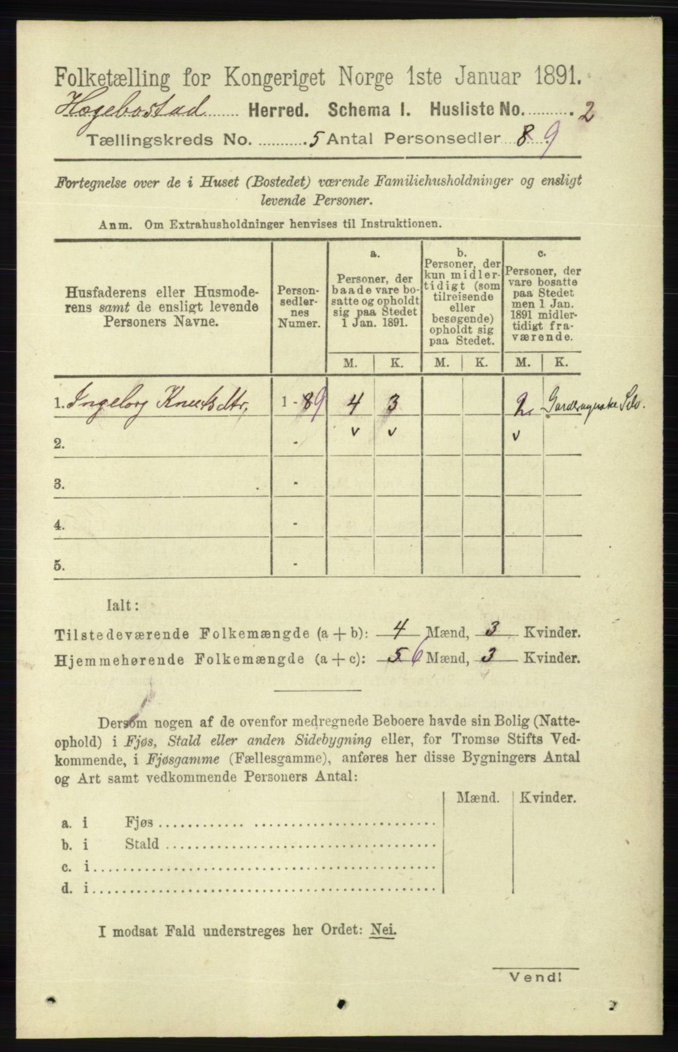 RA, 1891 census for 1034 Hægebostad, 1891, p. 1432