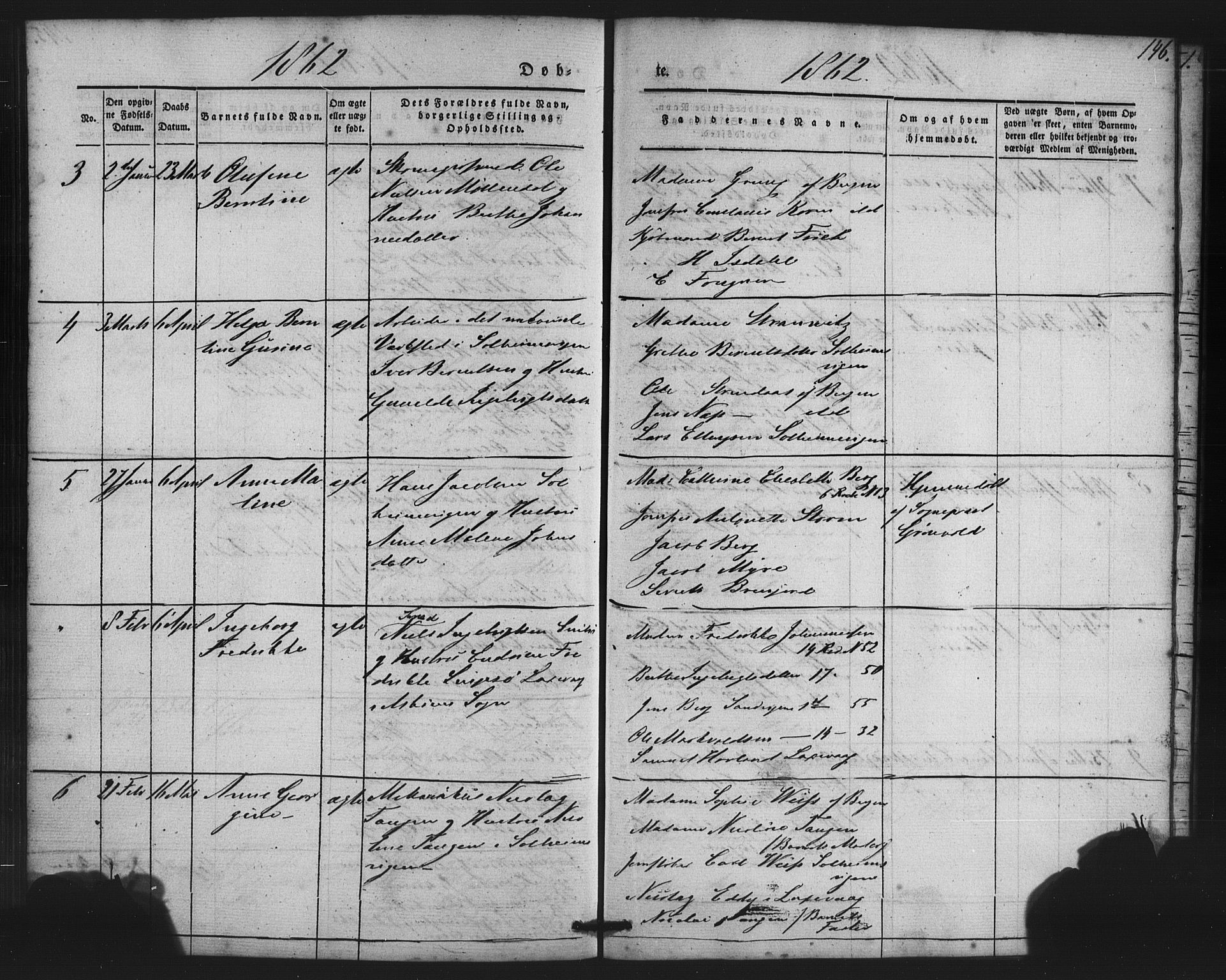 St. Jørgens hospital og Årstad sokneprestembete, AV/SAB-A-99934: Parish register (copy) no. A 2, 1843-1863, p. 146