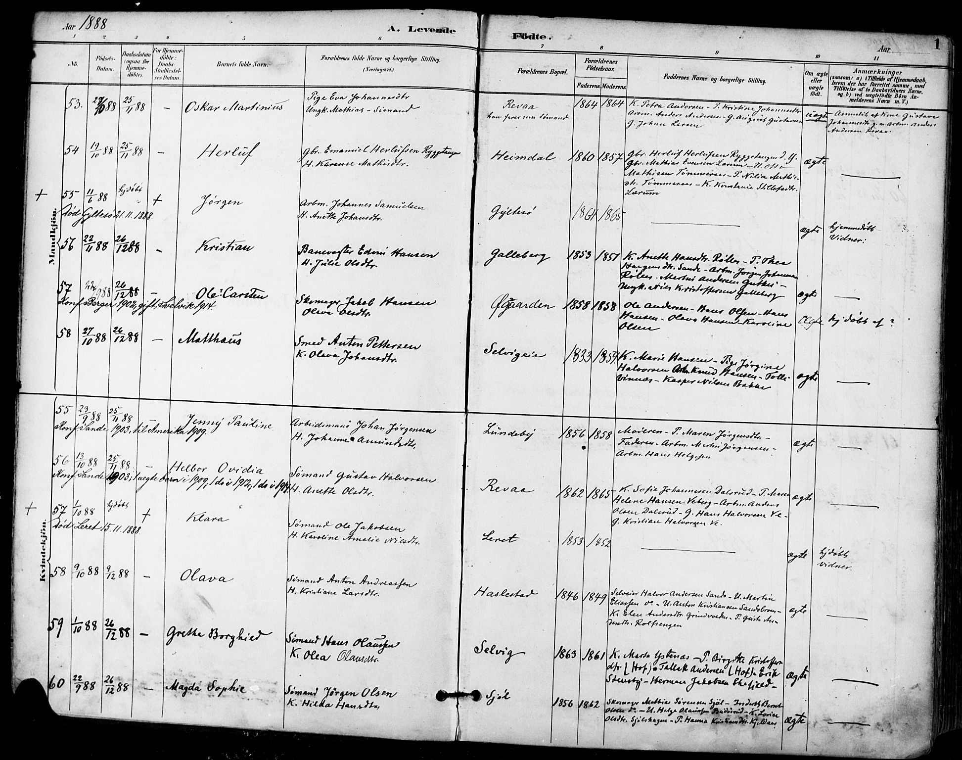 Sande Kirkebøker, SAKO/A-53/F/Fa/L0007: Parish register (official) no. 7, 1888-1903, p. 1