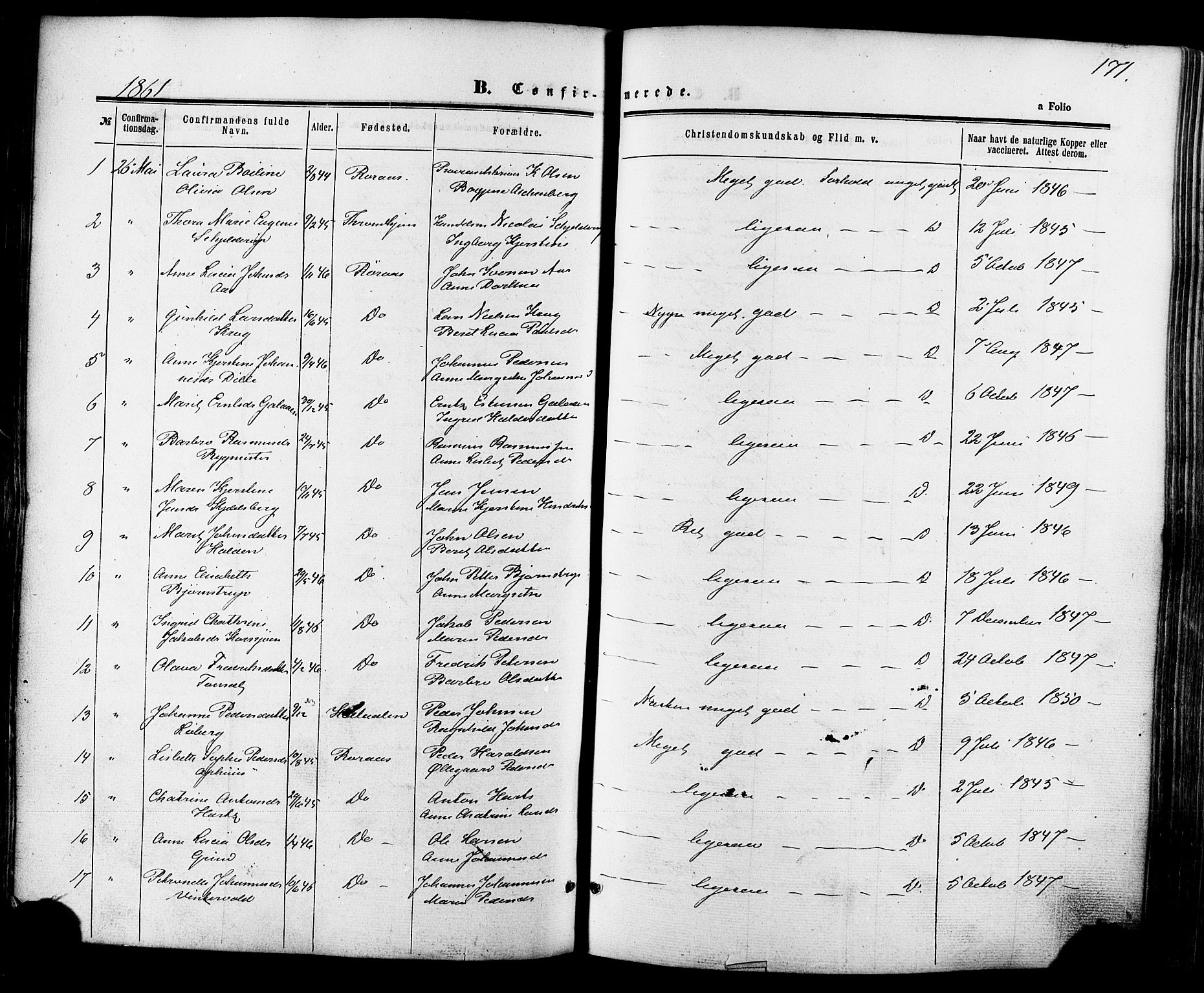 Ministerialprotokoller, klokkerbøker og fødselsregistre - Sør-Trøndelag, SAT/A-1456/681/L0932: Parish register (official) no. 681A10, 1860-1878, p. 171