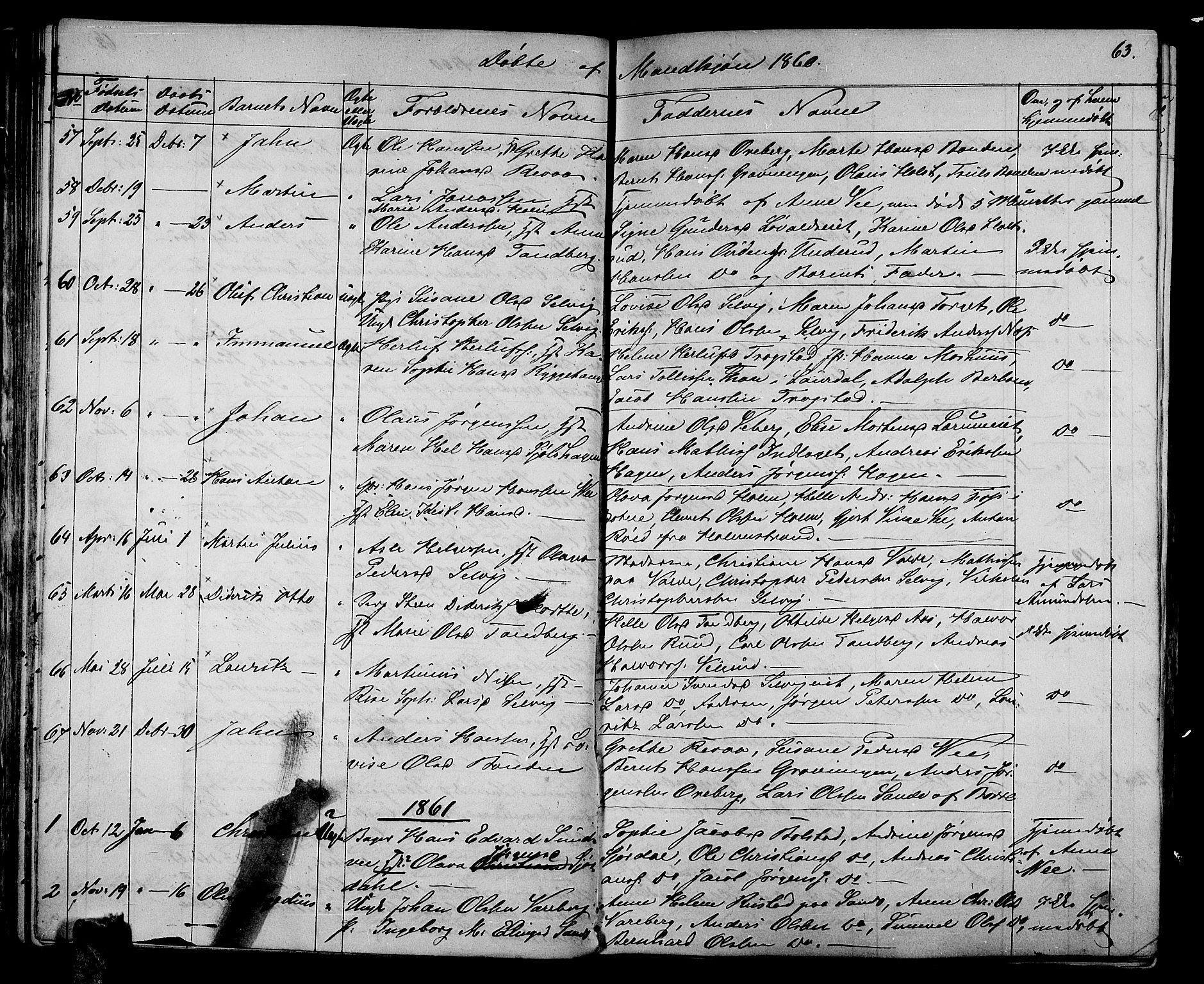 Sande Kirkebøker, AV/SAKO-A-53/G/Ga/L0002: Parish register (copy) no. 2, 1847-1863, p. 63