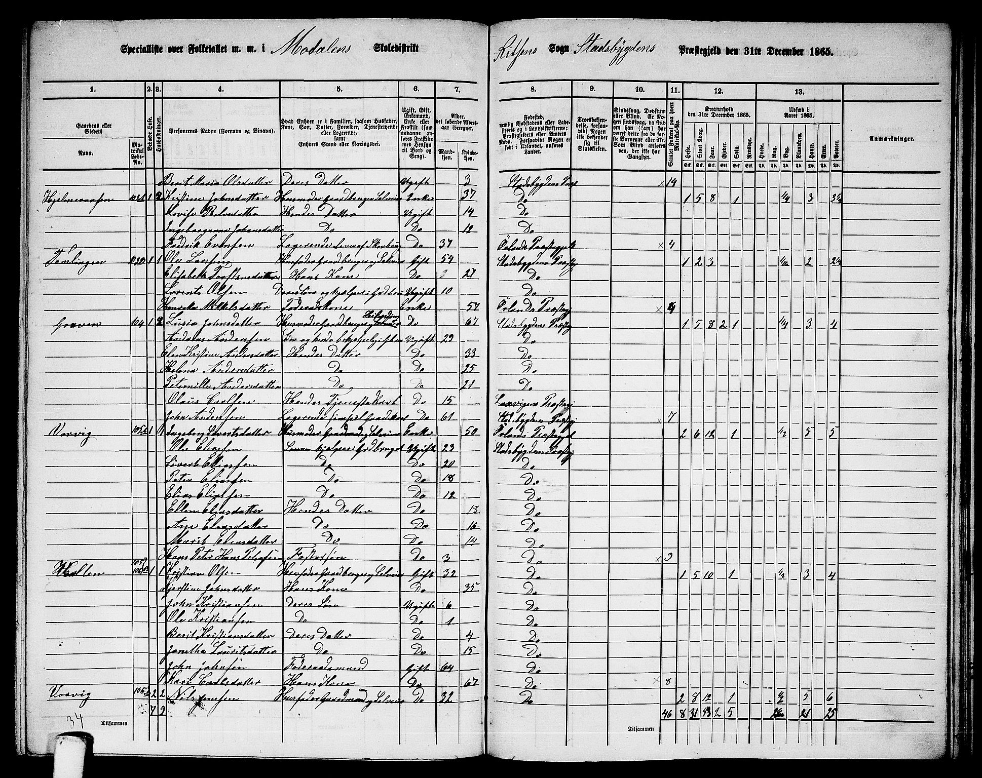 RA, 1865 census for Stadsbygd, 1865, p. 175