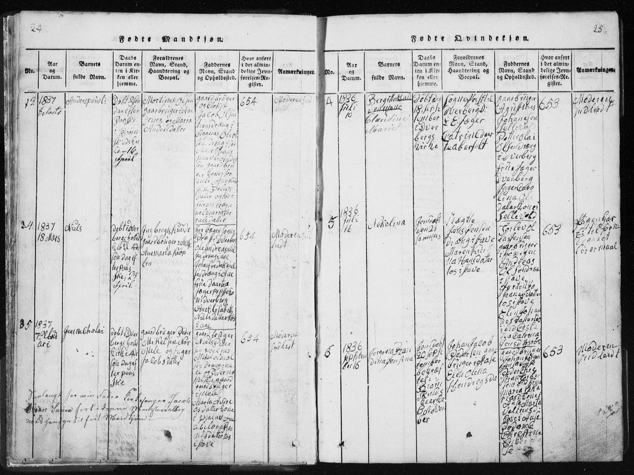 Ministerialprotokoller, klokkerbøker og fødselsregistre - Nordland, AV/SAT-A-1459/897/L1411: Parish register (copy) no. 897C01, 1820-1866, p. 24-25