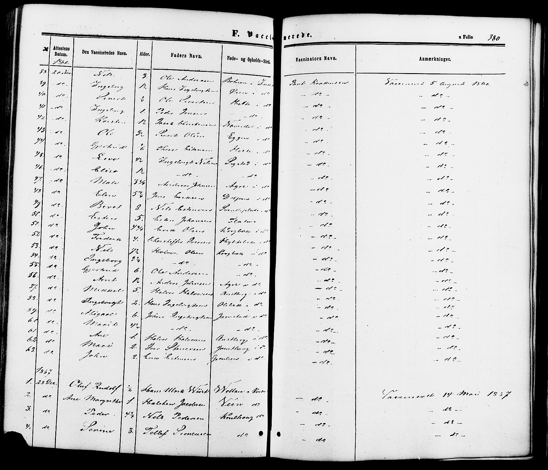 Kvikne prestekontor, SAH/PREST-064/H/Ha/Haa/L0006: Parish register (official) no. 6, 1863-1886, p. 380