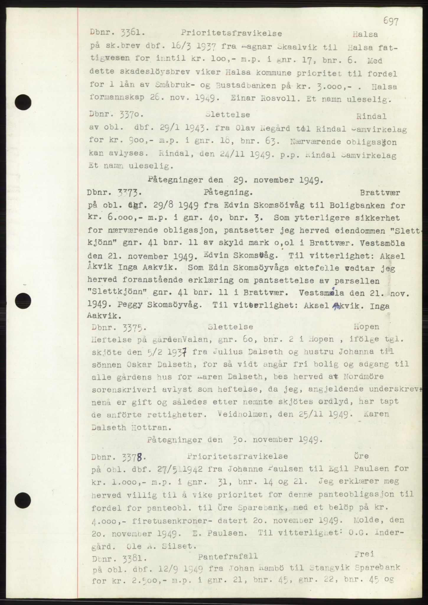 Nordmøre sorenskriveri, AV/SAT-A-4132/1/2/2Ca: Mortgage book no. C82b, 1946-1951, Diary no: : 3361/1949