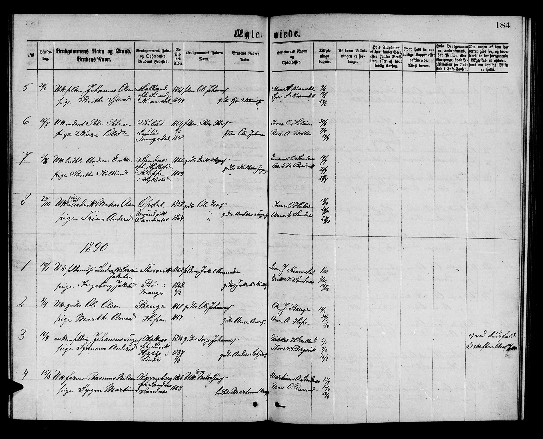 Masfjorden Sokneprestembete, AV/SAB-A-77001: Parish register (copy) no. A 2, 1876-1891, p. 184