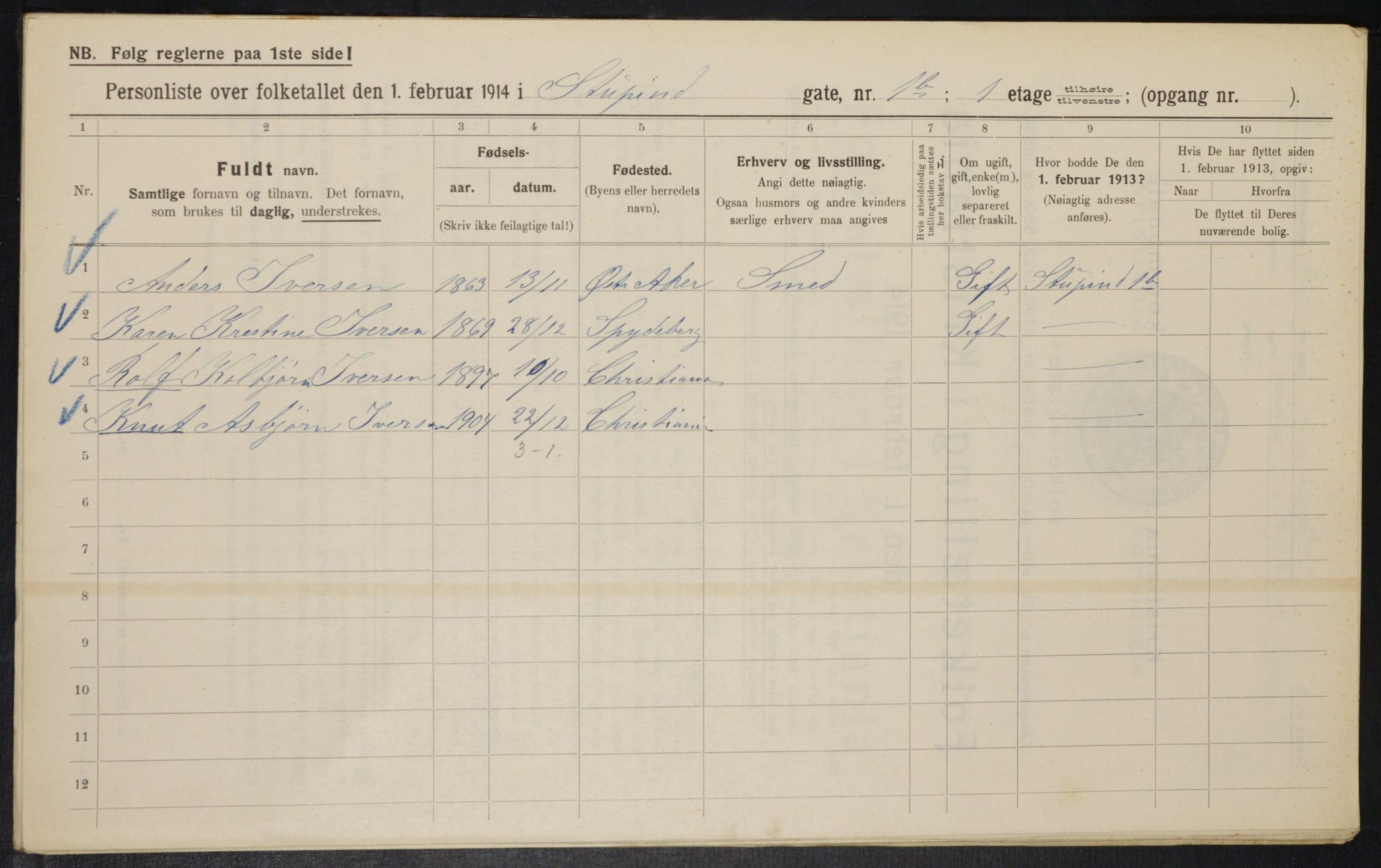 OBA, Municipal Census 1914 for Kristiania, 1914, p. 105207