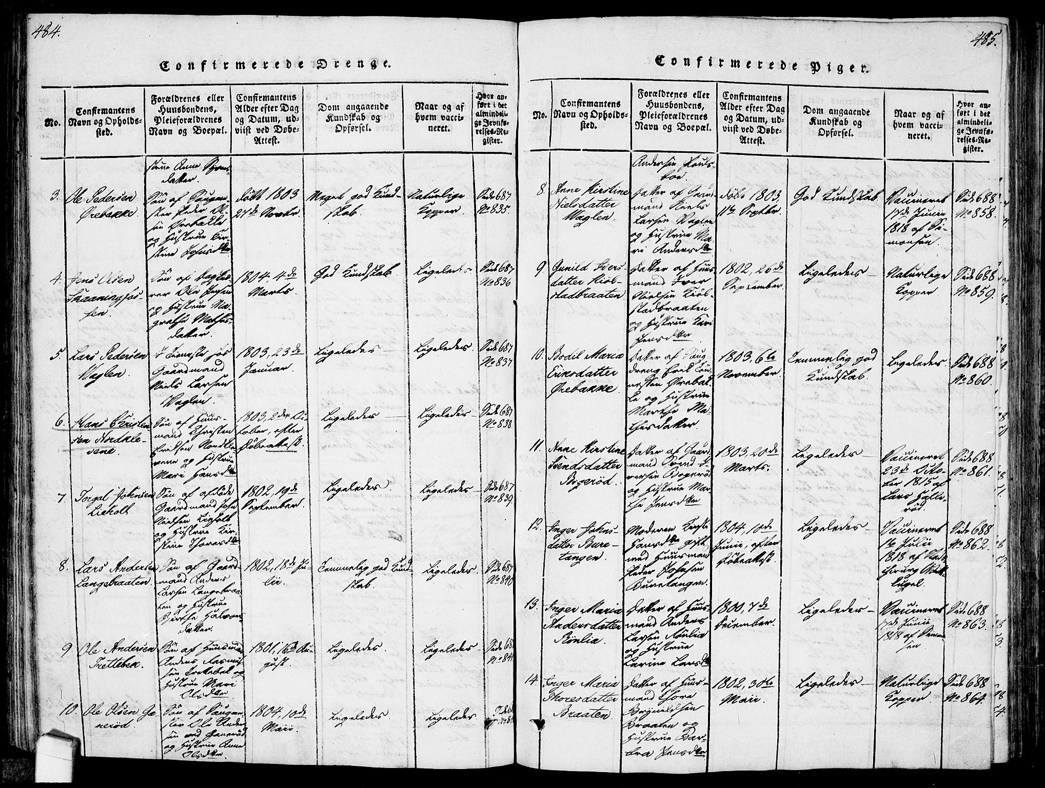 Idd prestekontor Kirkebøker, AV/SAO-A-10911/F/Fc/L0002: Parish register (official) no. III 2, 1815-1831, p. 484-485