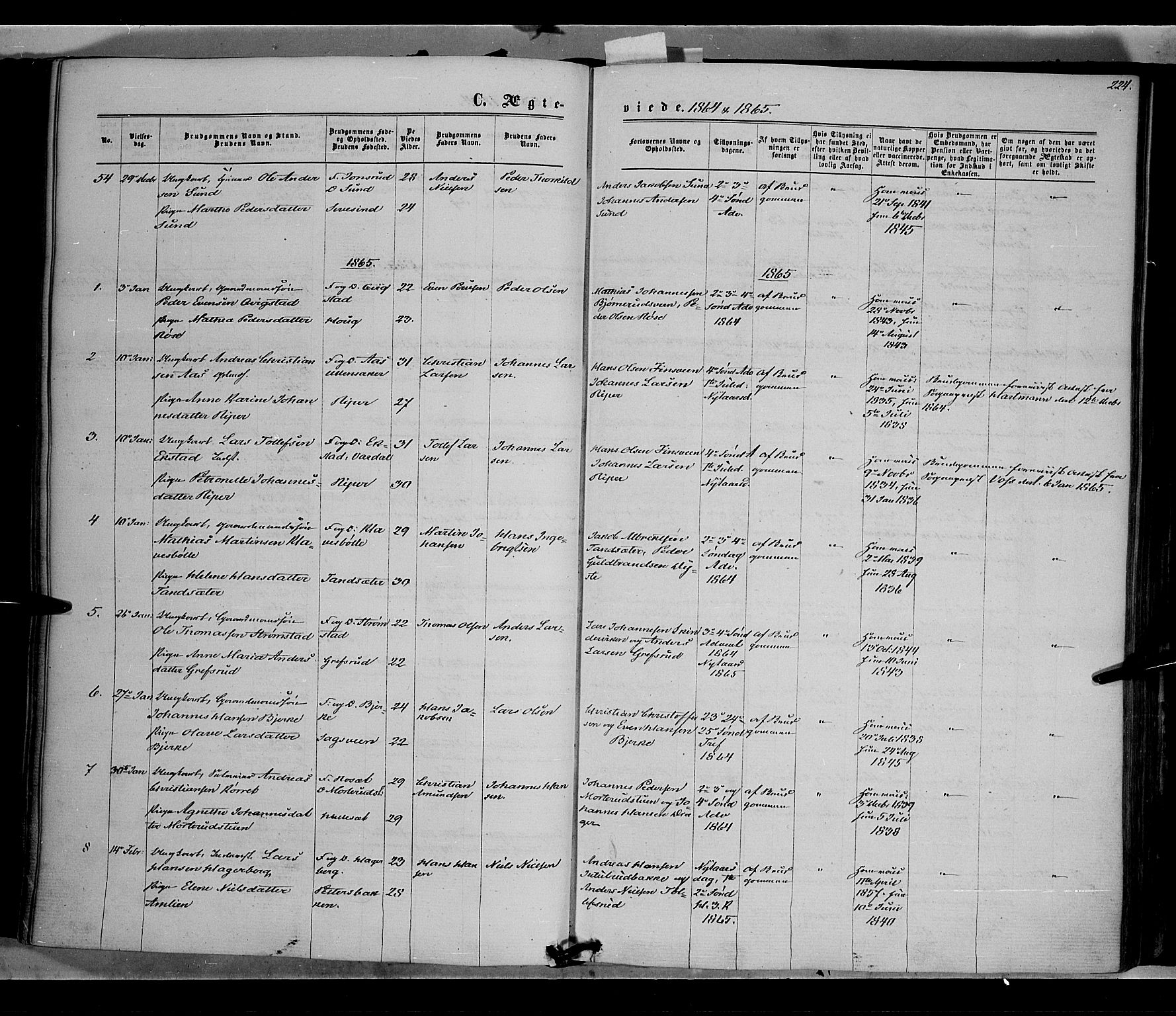 Vestre Toten prestekontor, SAH/PREST-108/H/Ha/Haa/L0007: Parish register (official) no. 7, 1862-1869, p. 224