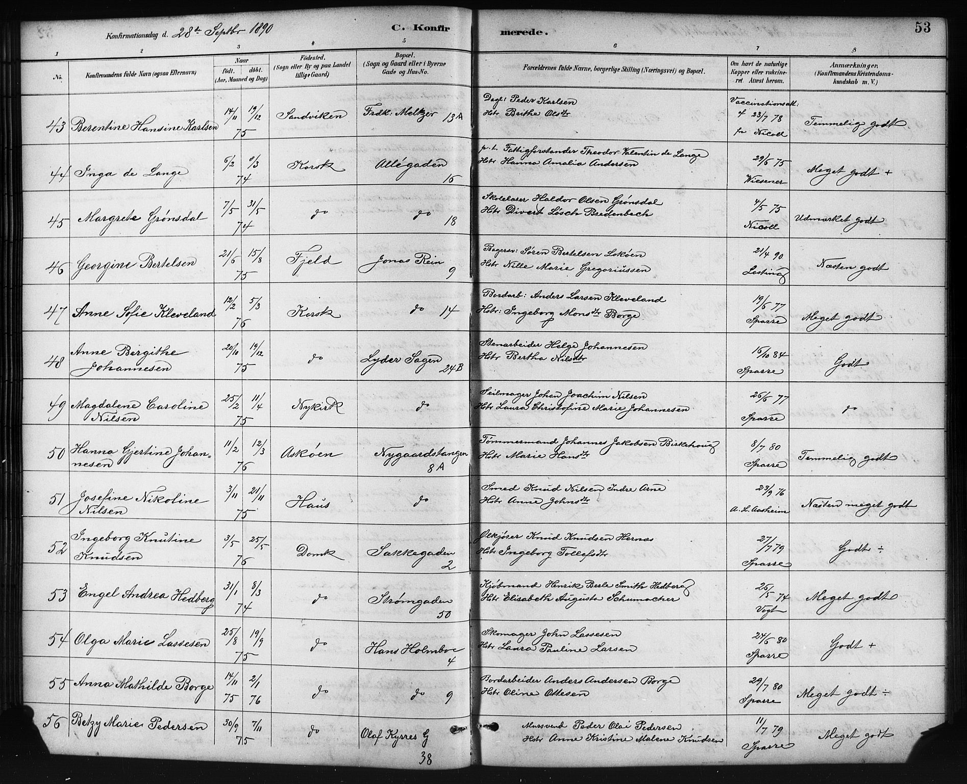 Johanneskirken sokneprestembete, SAB/A-76001/H/Hab: Parish register (copy) no. B 1, 1885-1907, p. 53