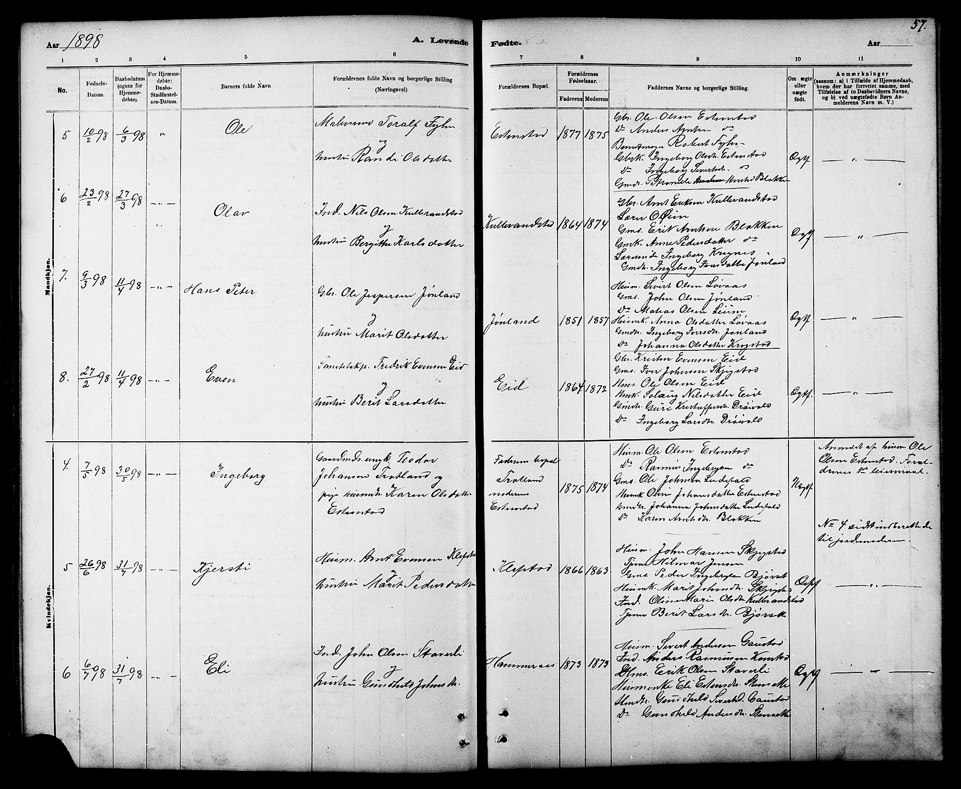 Ministerialprotokoller, klokkerbøker og fødselsregistre - Sør-Trøndelag, AV/SAT-A-1456/694/L1132: Parish register (copy) no. 694C04, 1887-1914, p. 57