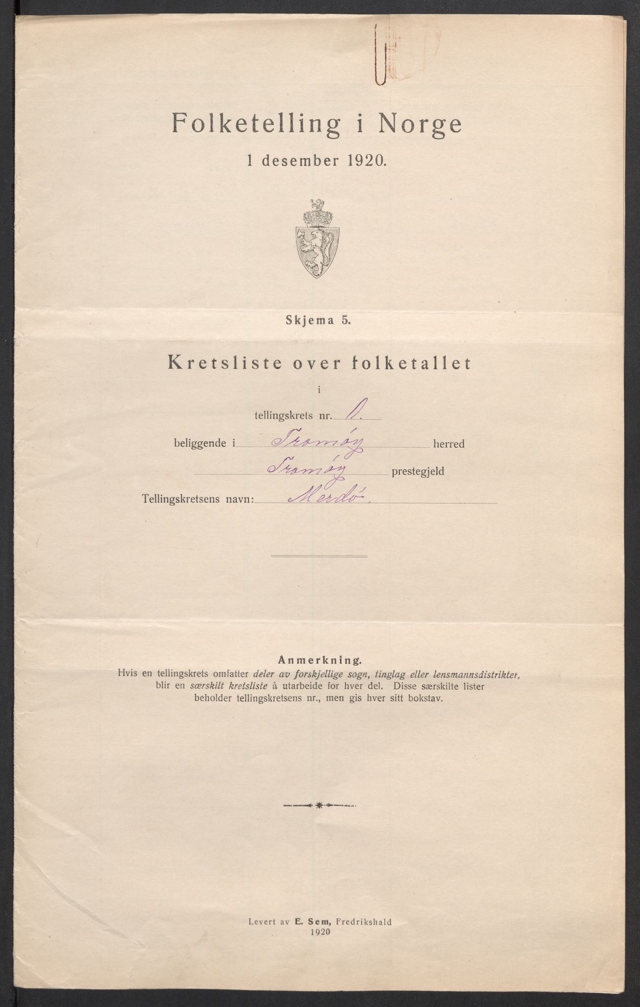 SAK, 1920 census for Tromøy, 1920, p. 6