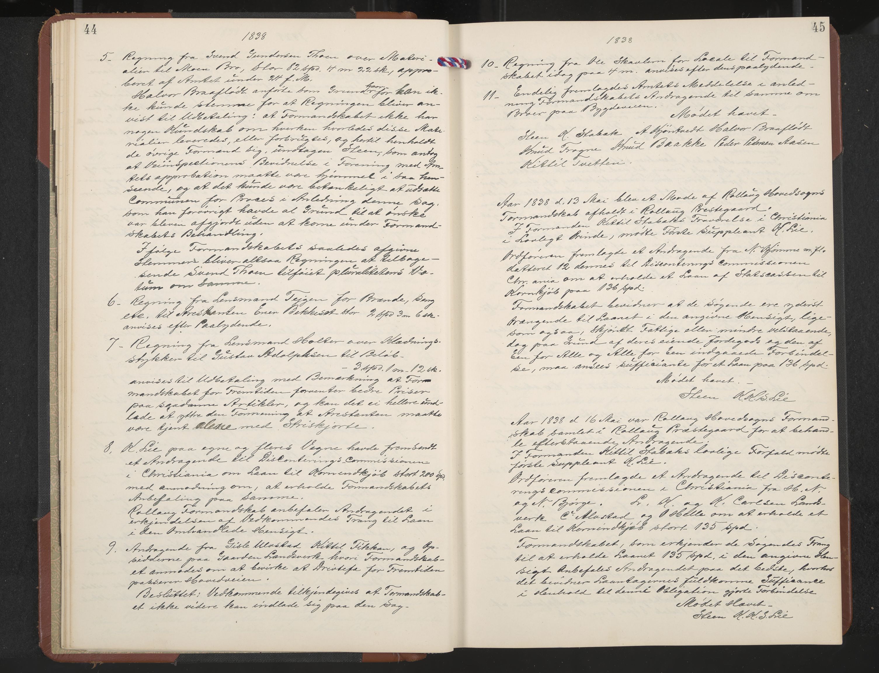 Rollag formannskap og sentraladministrasjon, IKAK/0632021-2/A/Aa/L0001: Møtebok med register, 1837-1859, p. 44-45