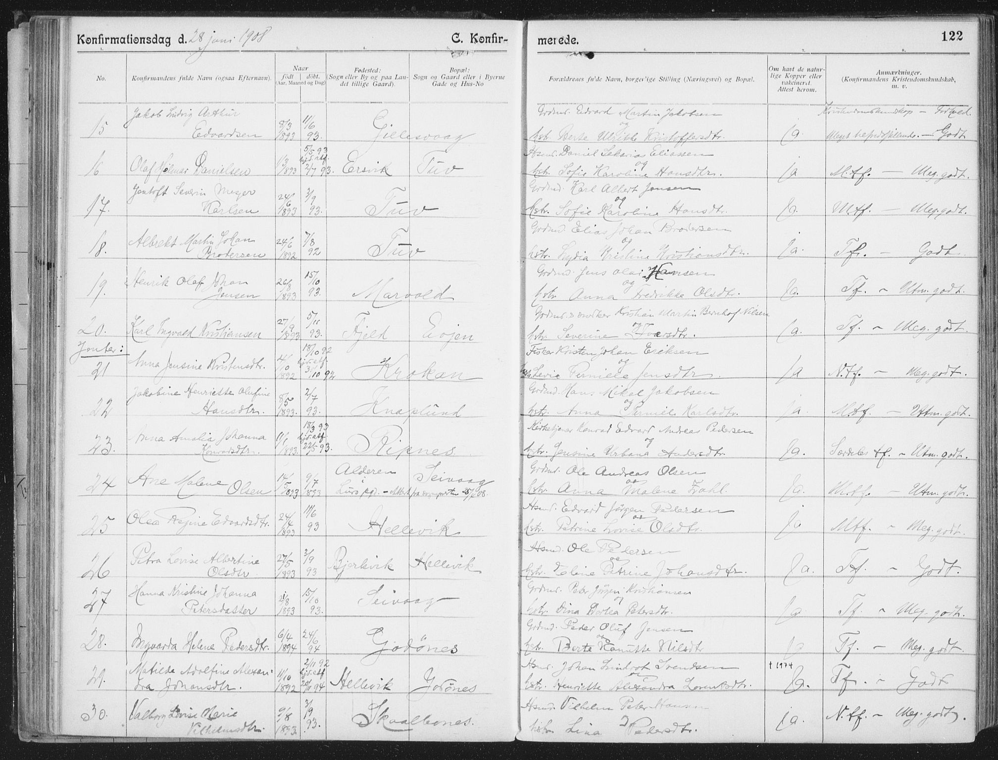 Ministerialprotokoller, klokkerbøker og fødselsregistre - Nordland, SAT/A-1459/804/L0081: Parish register (official) no. 804A02, 1901-1915, p. 122