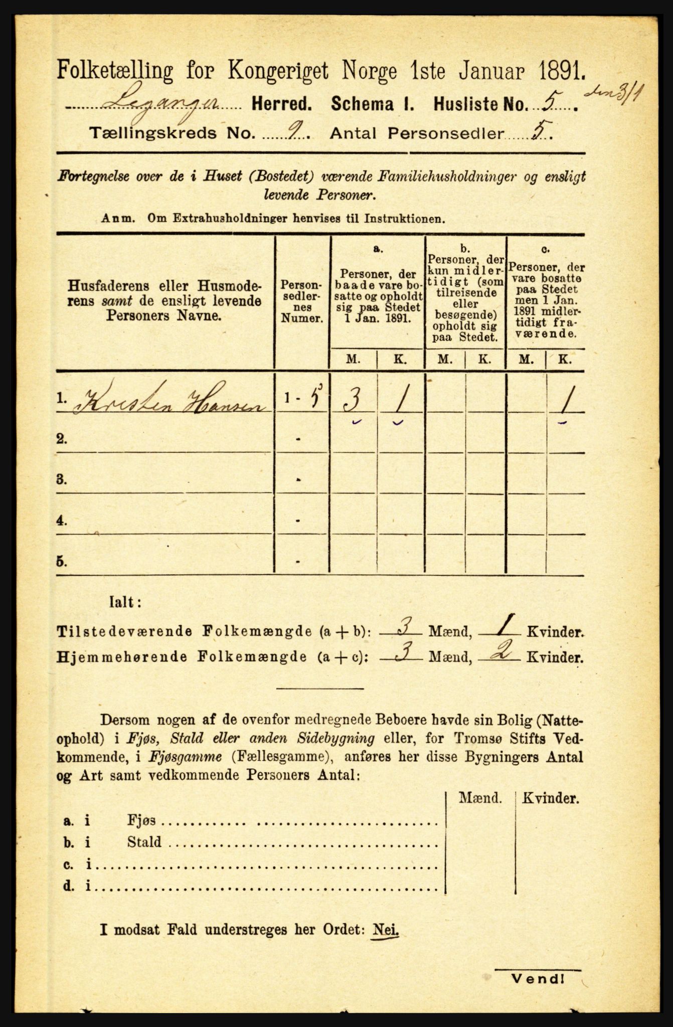 RA, 1891 census for 1419 Leikanger, 1891, p. 1747