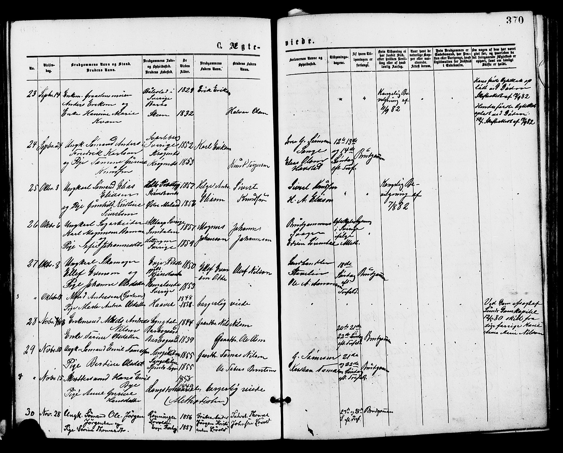 Barbu sokneprestkontor, SAK/1111-0003/F/Fa/L0001: Parish register (official) no. A 1 /1, 1878-1883, p. 370