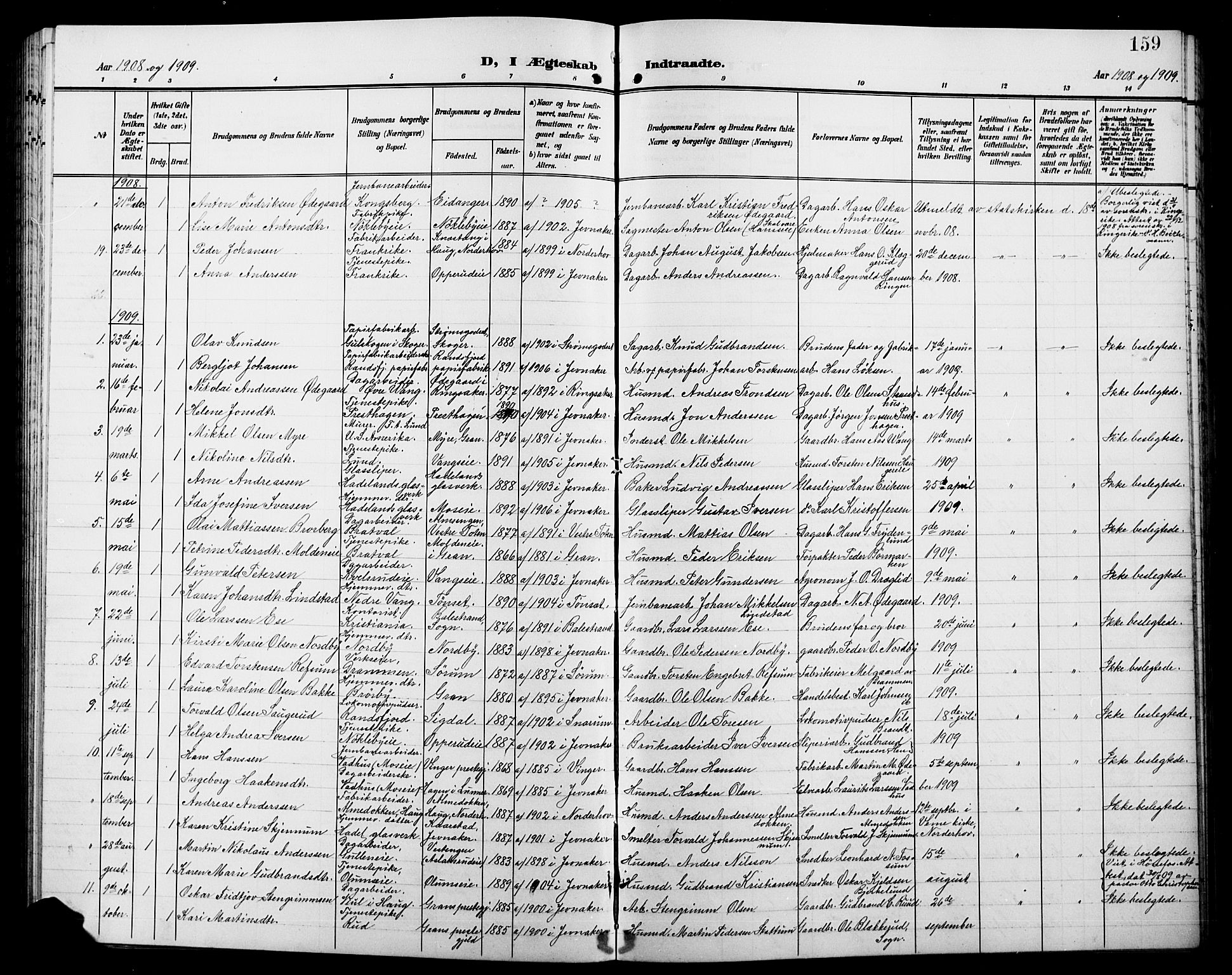Jevnaker prestekontor, SAH/PREST-116/H/Ha/Hab/L0004: Parish register (copy) no. 4, 1907-1918, p. 159