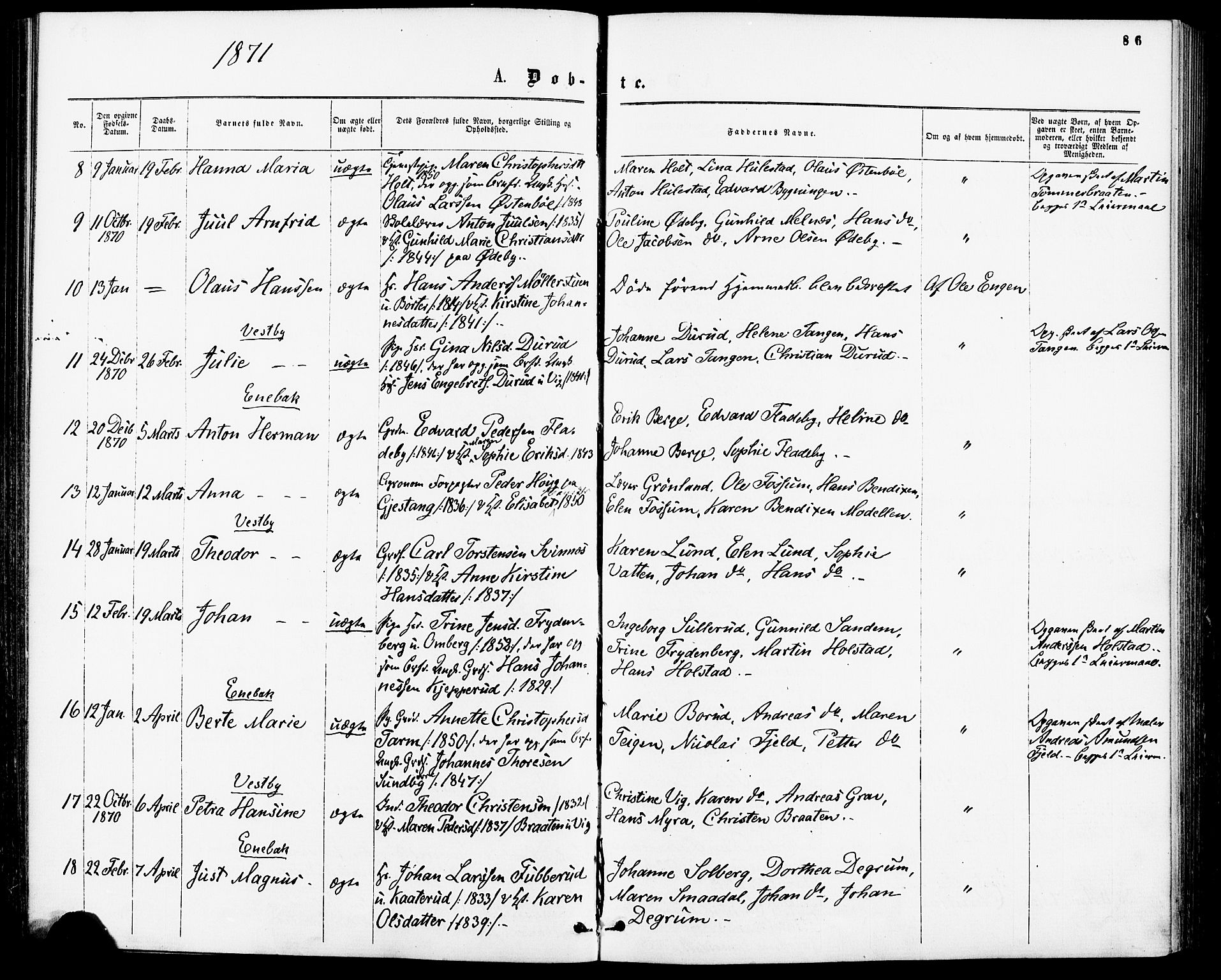 Enebakk prestekontor Kirkebøker, SAO/A-10171c/F/Fa/L0011: Parish register (official) no. I 11, 1862-1882, p. 86