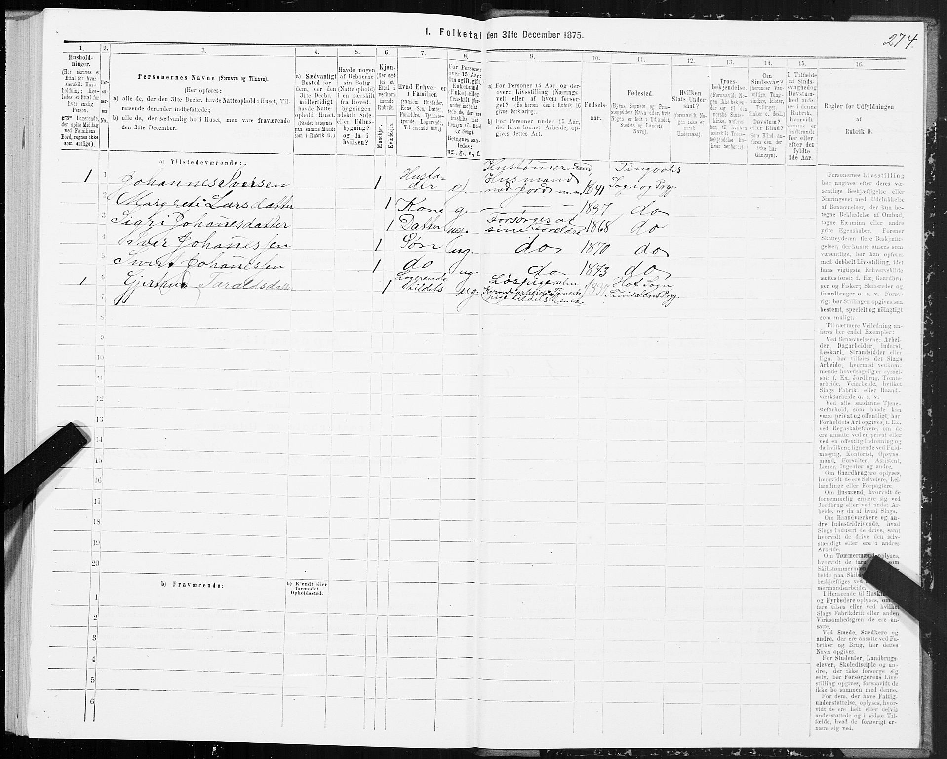 SAT, 1875 census for 1560P Tingvoll, 1875, p. 2274