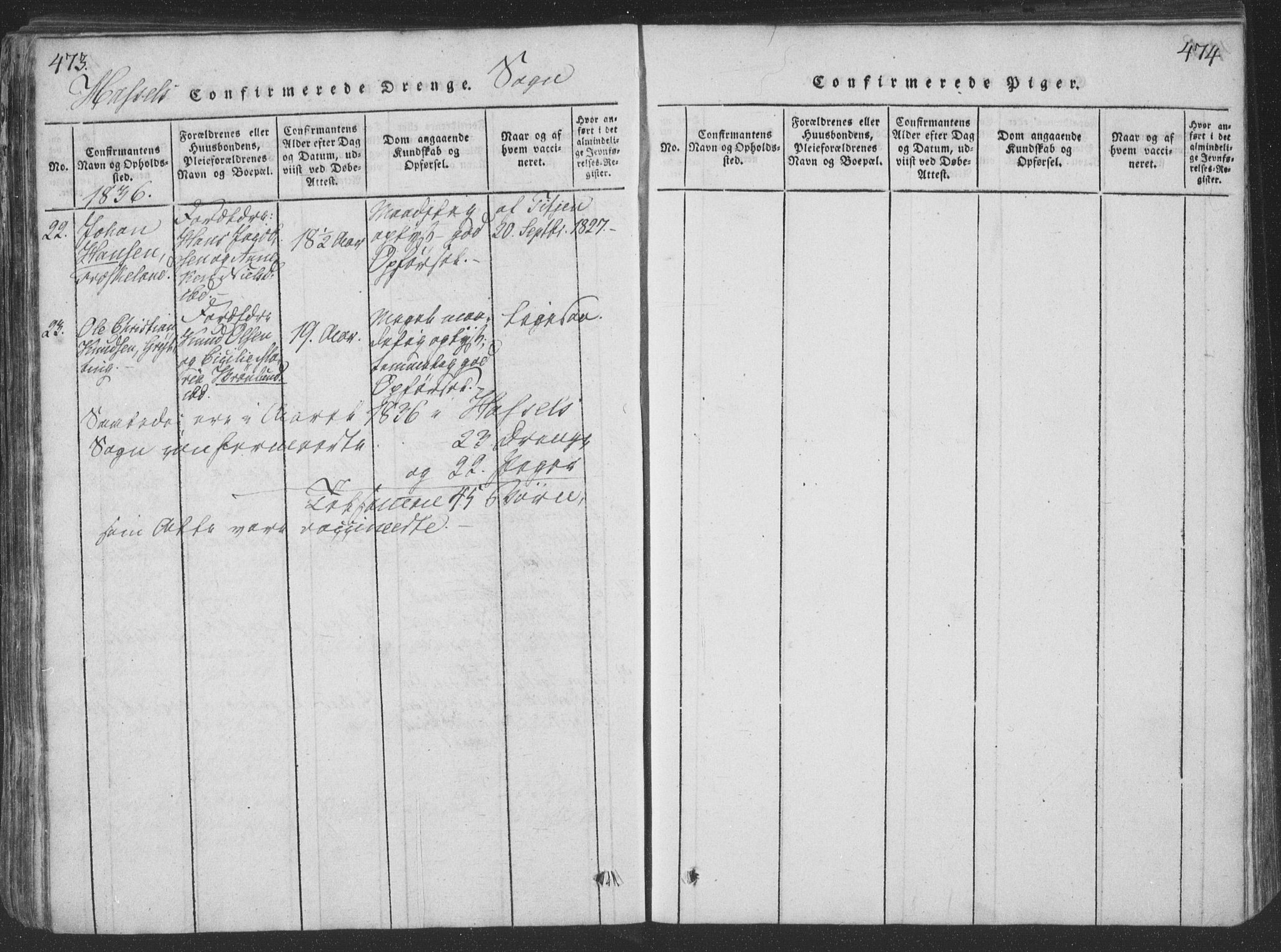 Ministerialprotokoller, klokkerbøker og fødselsregistre - Nordland, AV/SAT-A-1459/888/L1262: Parish register (copy) no. 888C01, 1820-1836, p. 473-474