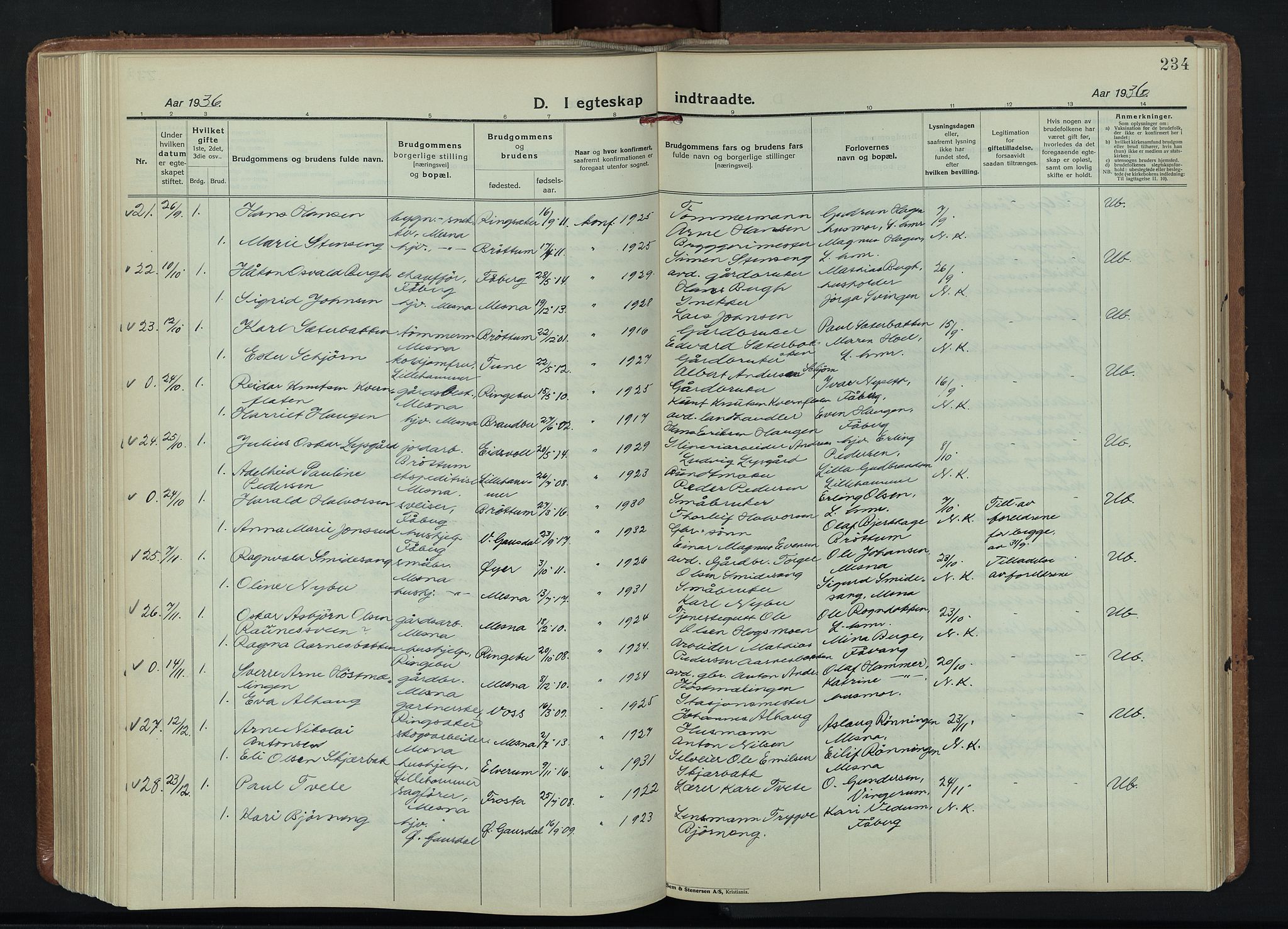 Fåberg prestekontor, AV/SAH-PREST-086/H/Ha/Hab/L0015: Parish register (copy) no. 15, 1924-1949, p. 234