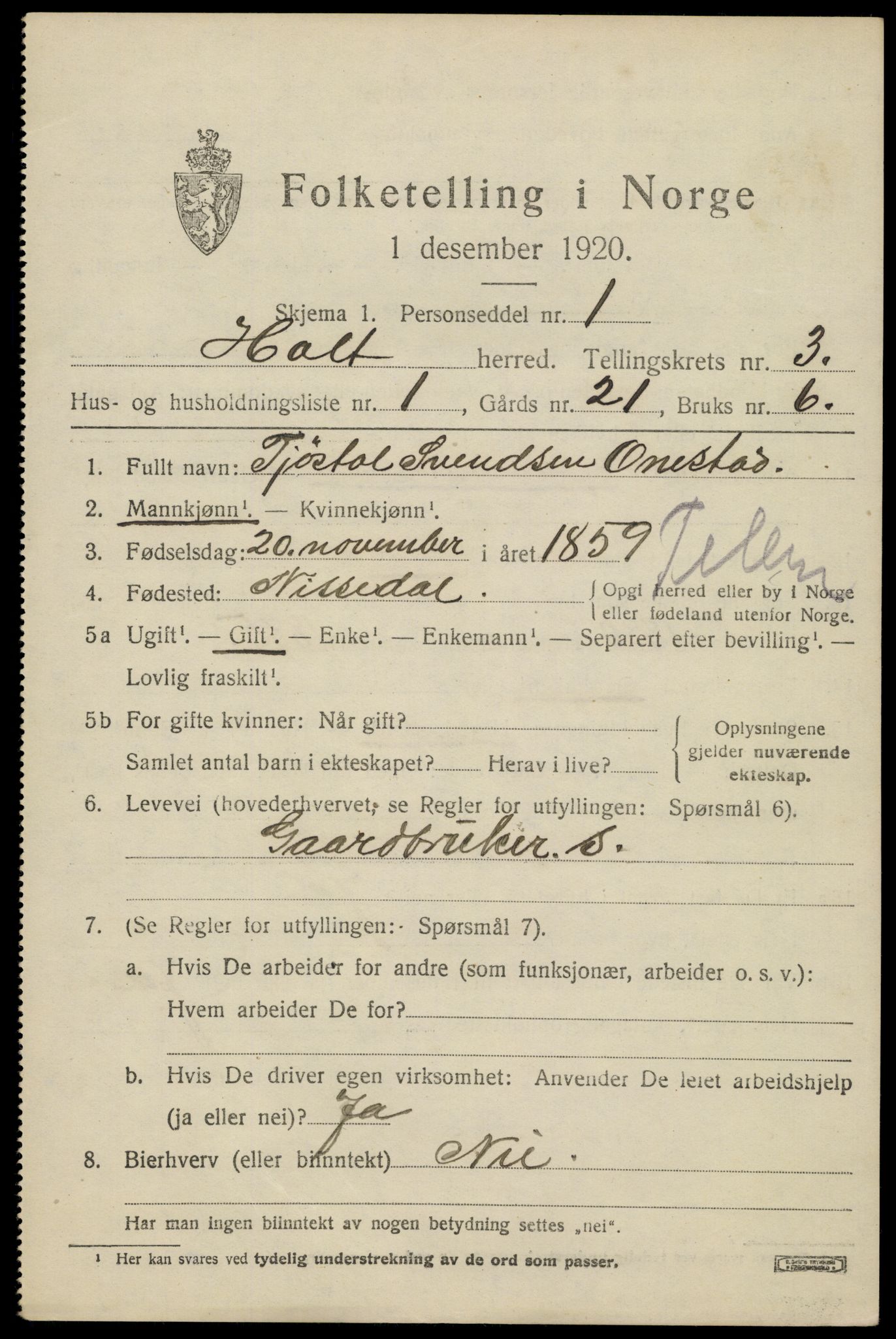 SAK, 1920 census for Holt, 1920, p. 2368