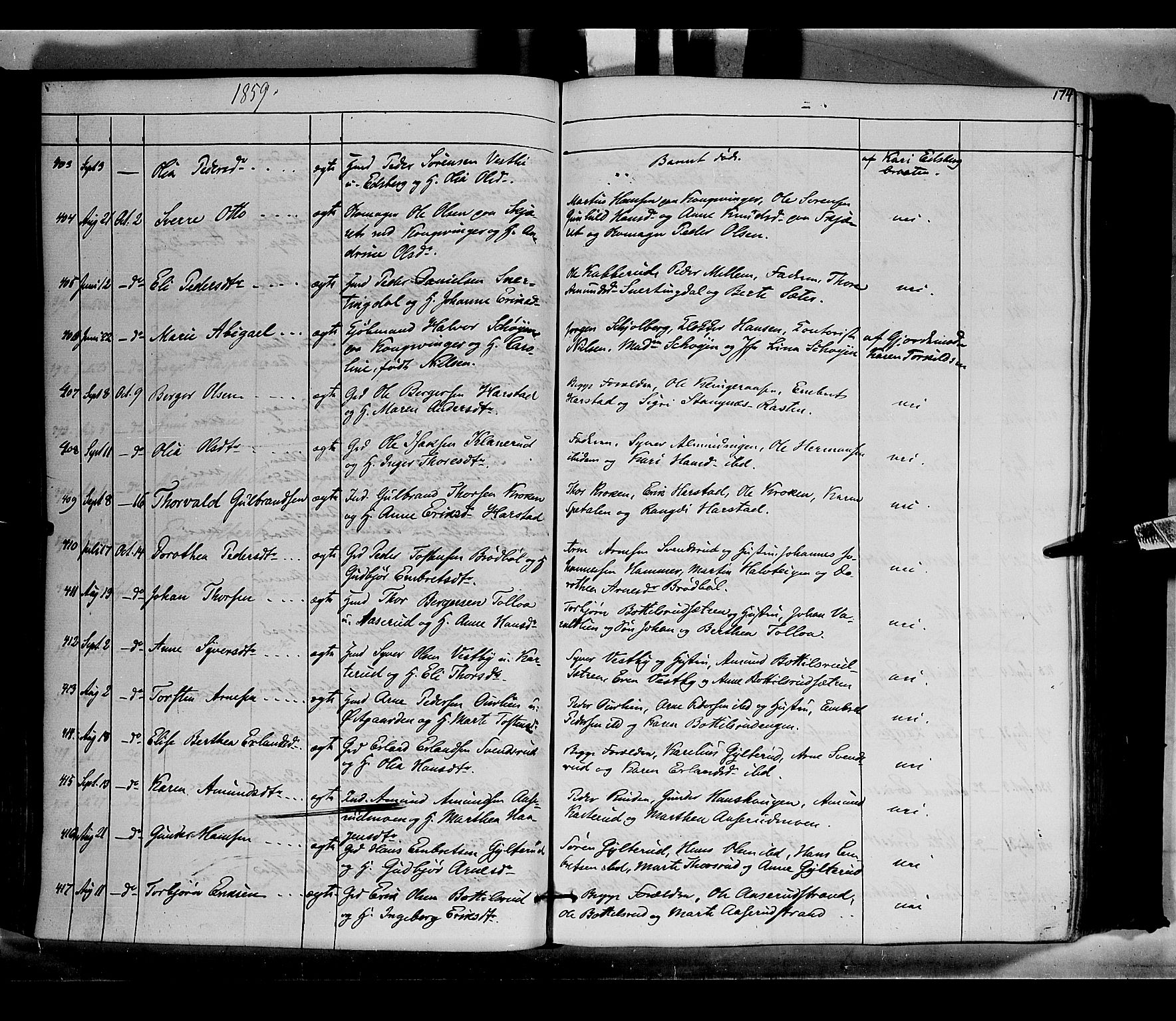 Vinger prestekontor, SAH/PREST-024/H/Ha/Haa/L0010: Parish register (official) no. 10, 1855-1861, p. 174