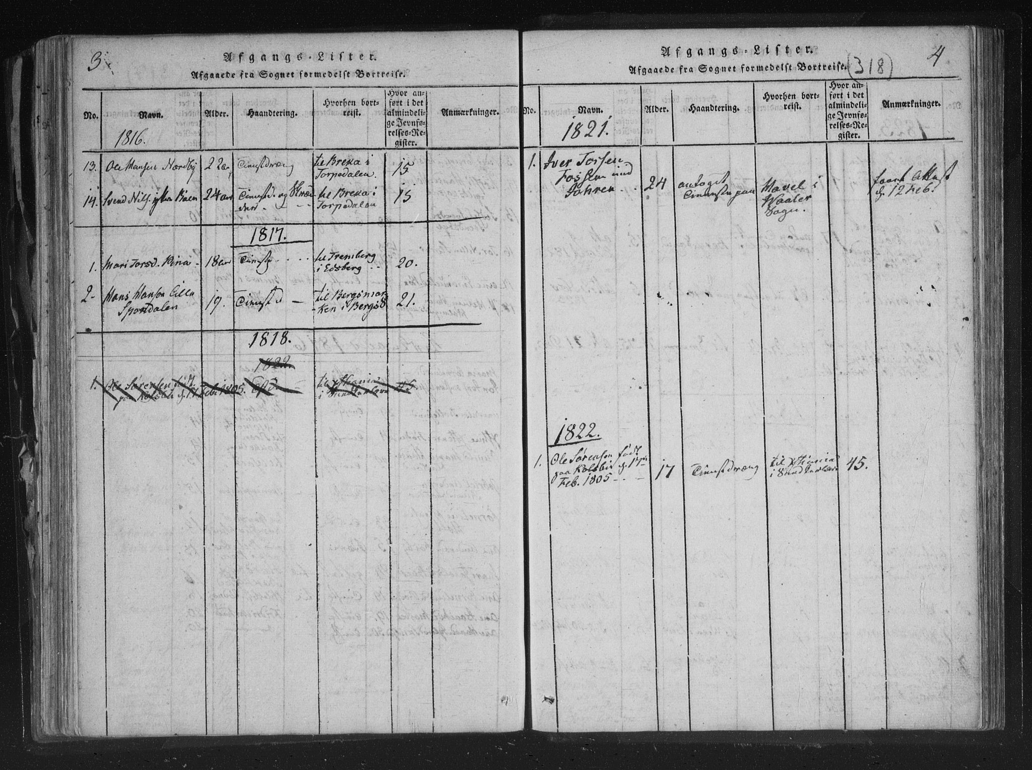 Aremark prestekontor Kirkebøker, AV/SAO-A-10899/F/Fc/L0001: Parish register (official) no. III 1, 1814-1834, p. 3-4