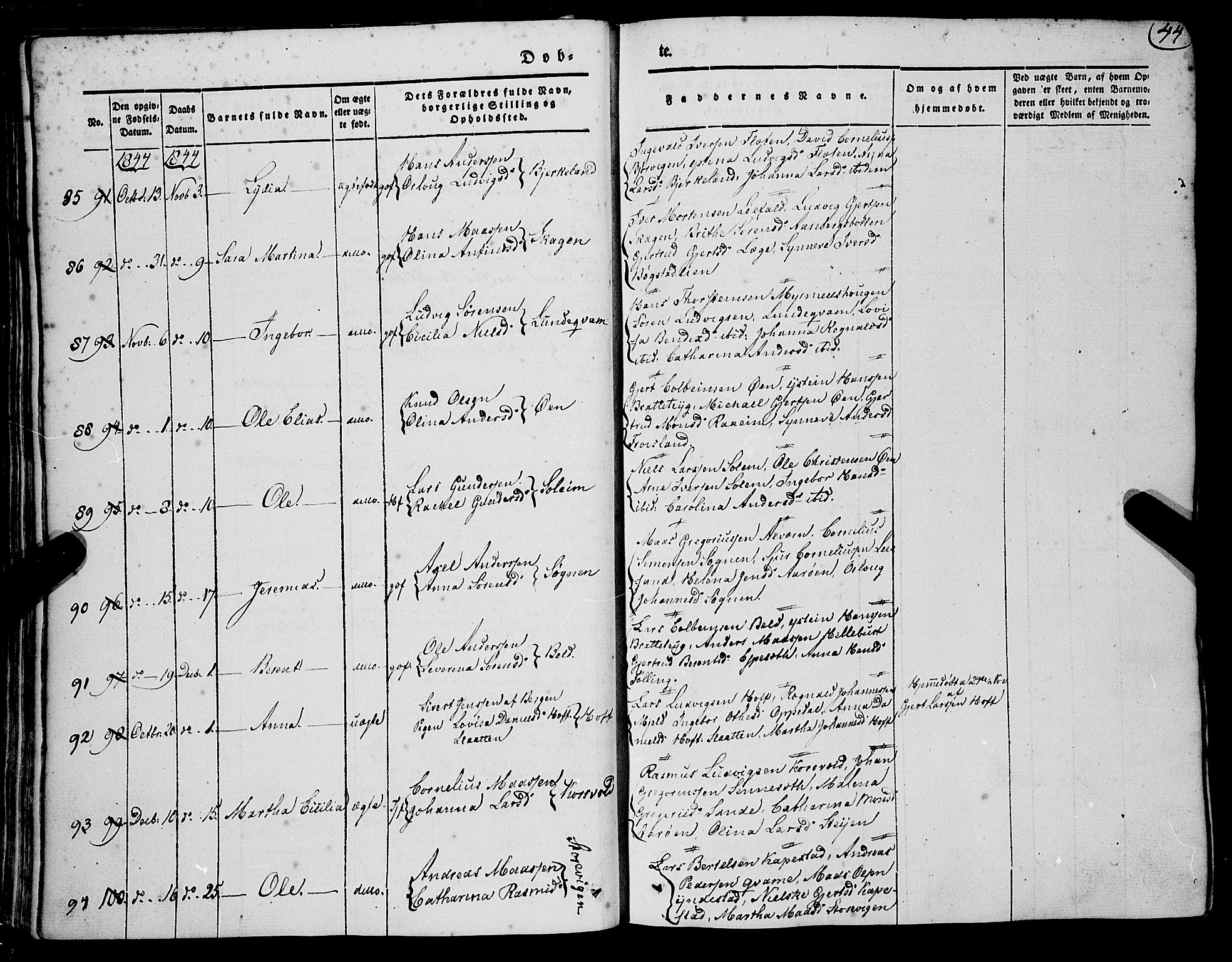 Gaular sokneprestembete, SAB/A-80001/H/Haa: Parish register (official) no. A 4I, 1840-1859, p. 44