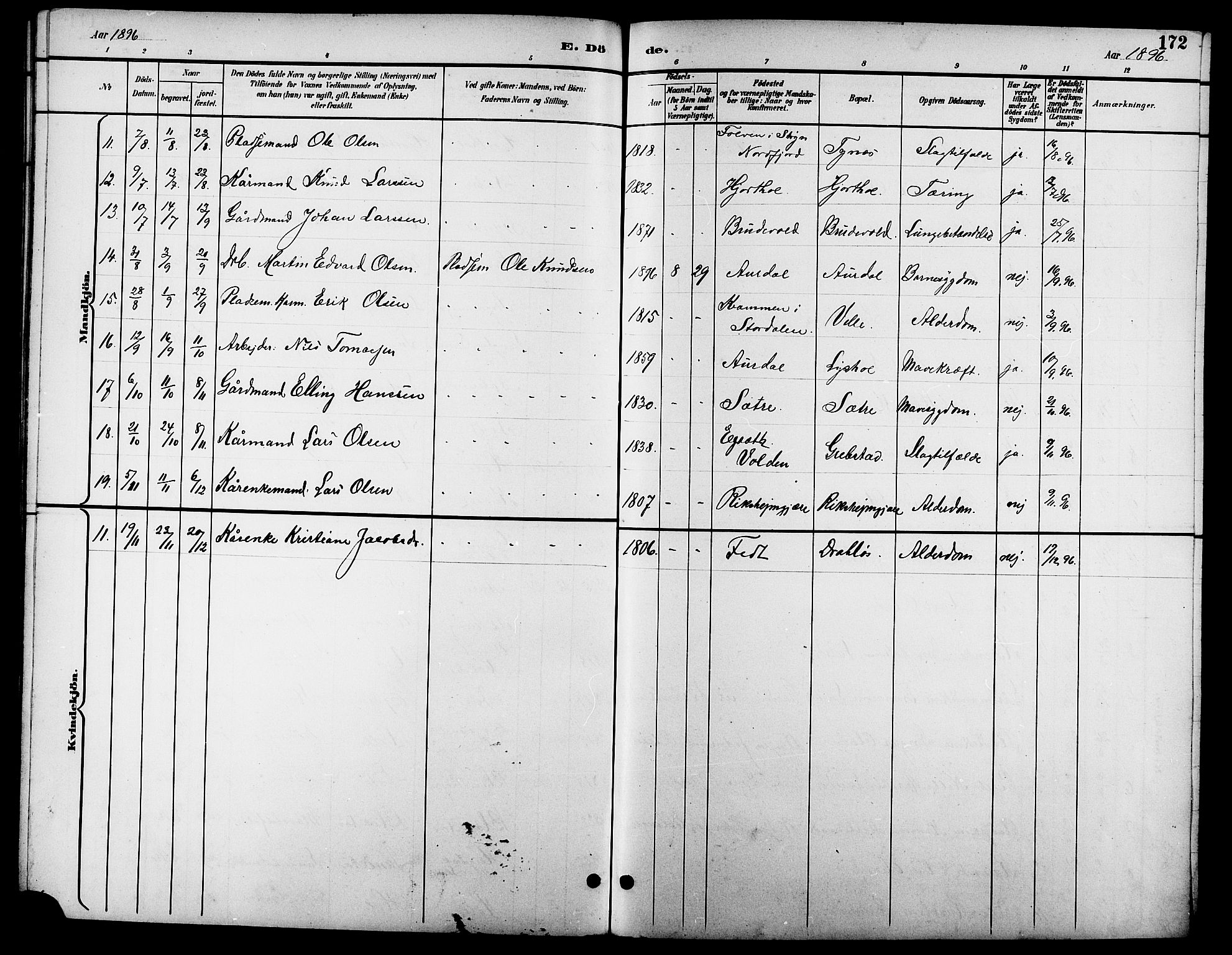 Ministerialprotokoller, klokkerbøker og fødselsregistre - Møre og Romsdal, AV/SAT-A-1454/523/L0340: Parish register (copy) no. 523C03, 1892-1902, p. 172