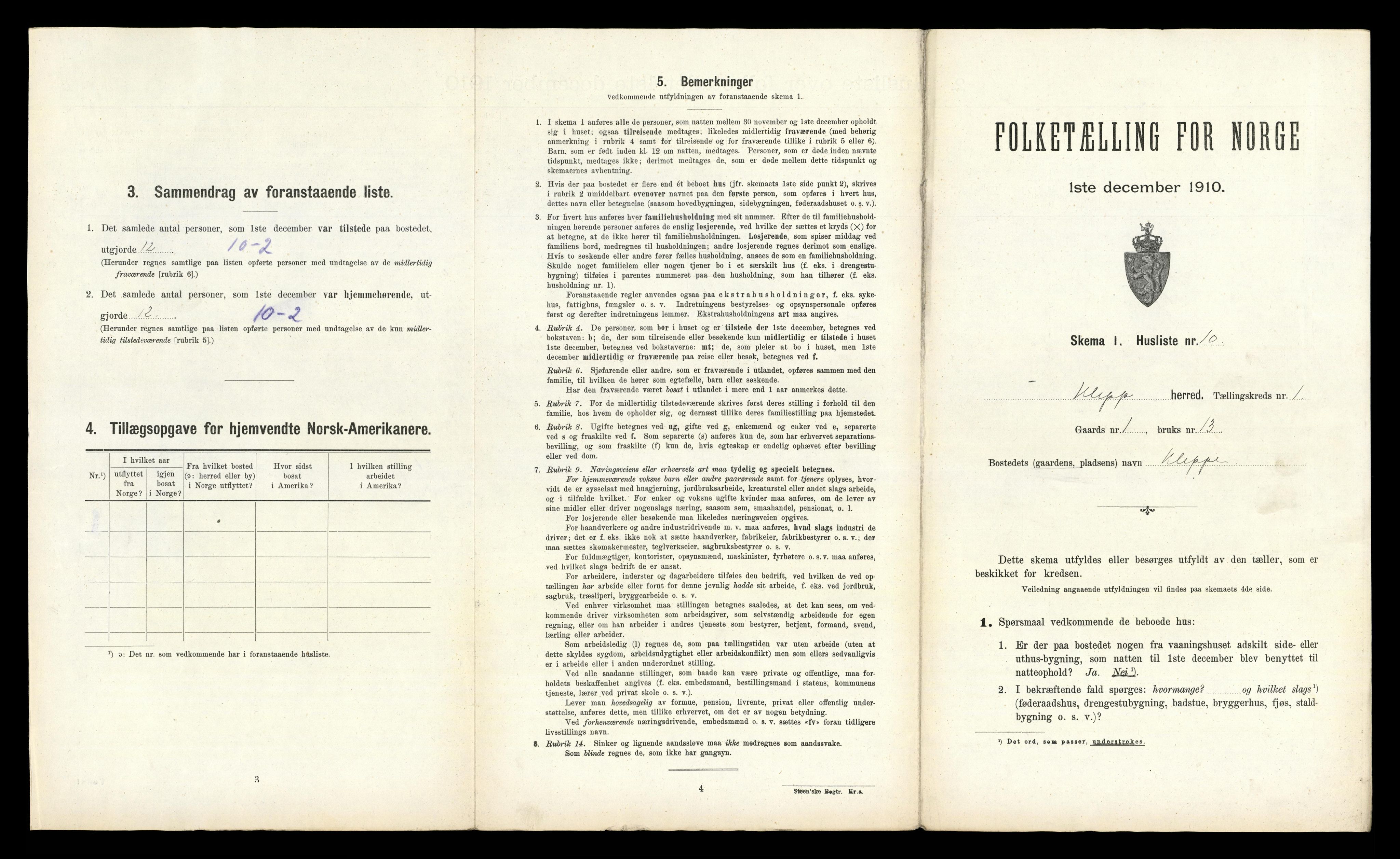 RA, 1910 census for Klepp, 1910, p. 47