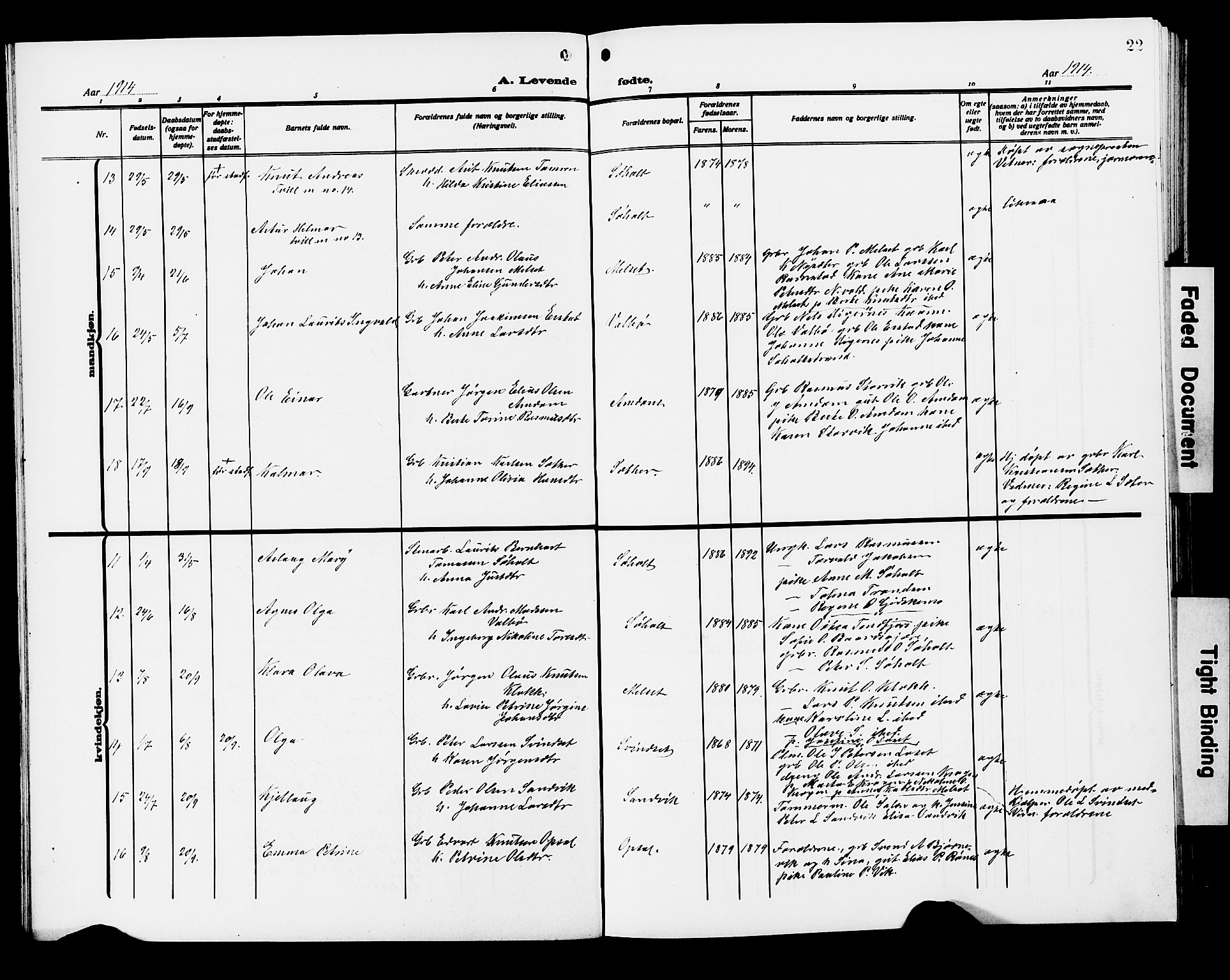 Ministerialprotokoller, klokkerbøker og fødselsregistre - Møre og Romsdal, AV/SAT-A-1454/522/L0328: Parish register (copy) no. 522C07, 1909-1925, p. 22