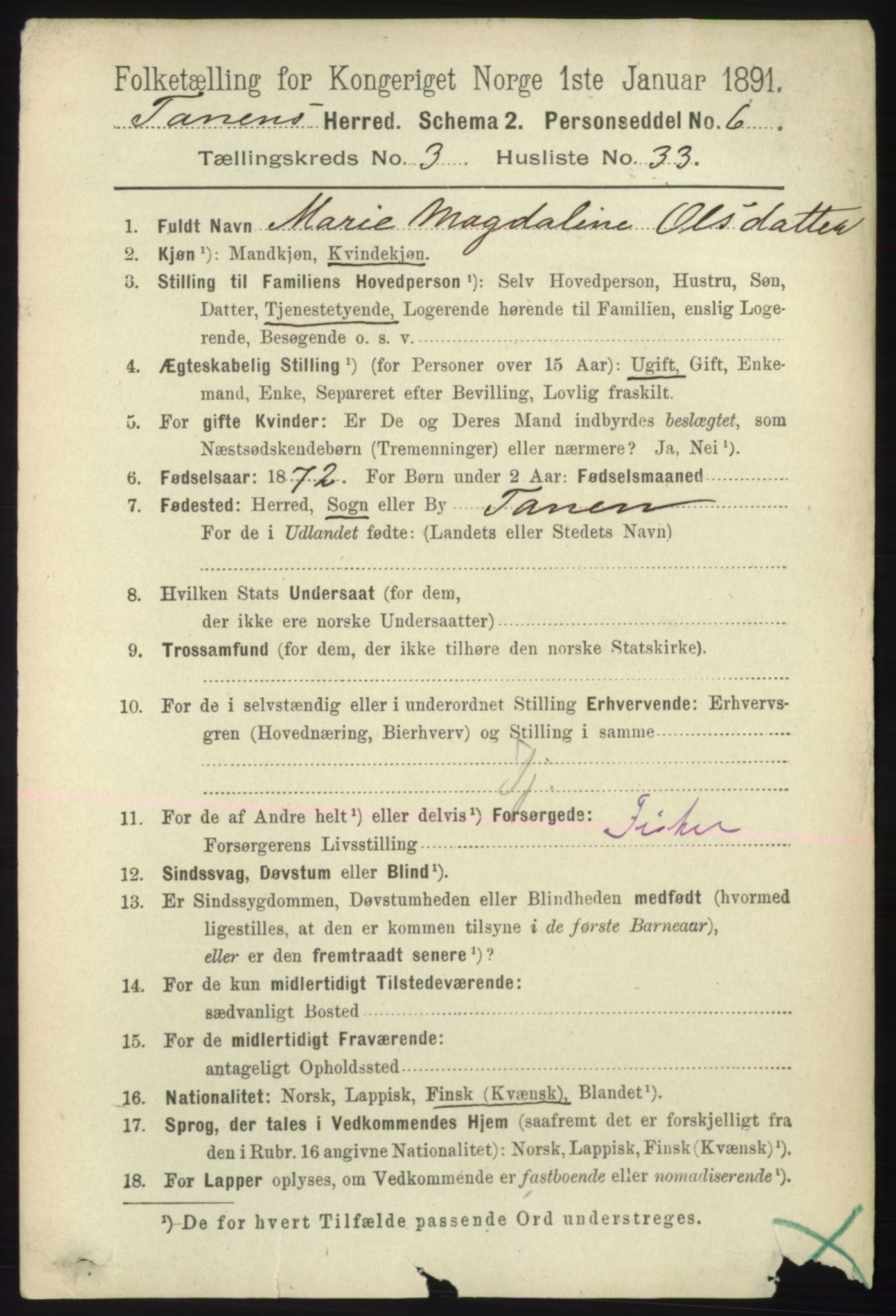 RA, 1891 census for 2025 Tana, 1891, p. 1713