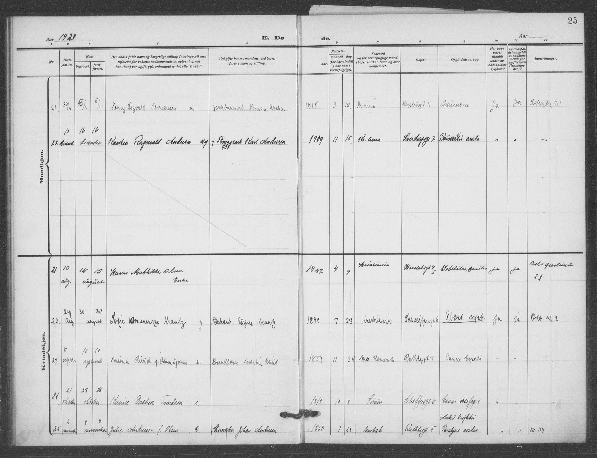 Matteus prestekontor Kirkebøker, AV/SAO-A-10870/F/Fa/L0004: Parish register (official) no. 4, 1917-1938, p. 25