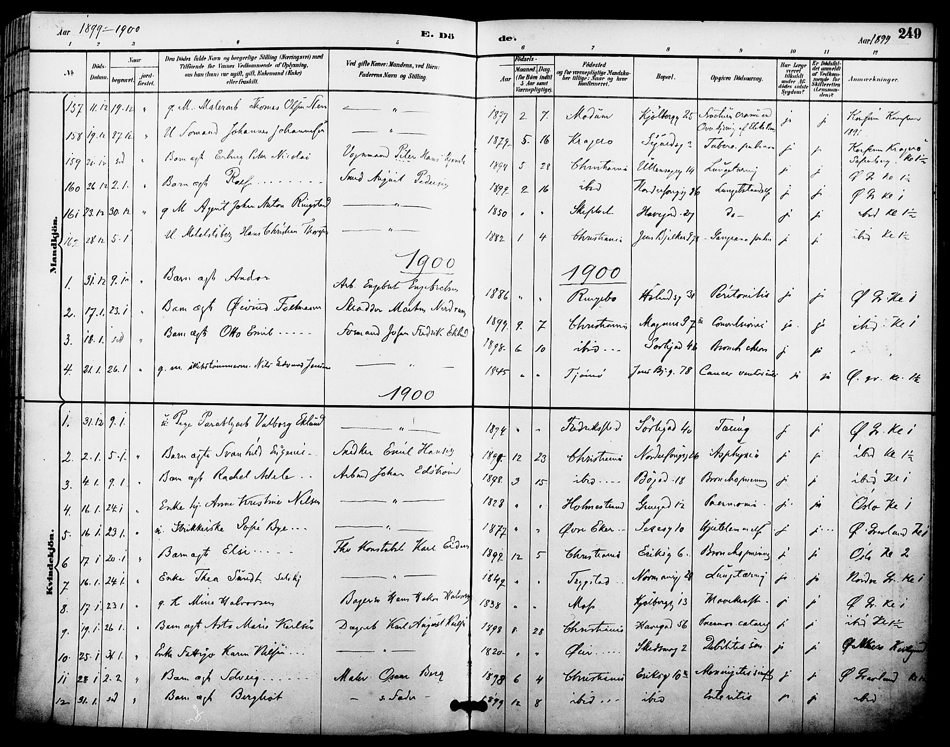 Kampen prestekontor Kirkebøker, SAO/A-10853/F/Fa/L0008: Parish register (official) no. I 8, 1892-1902, p. 249