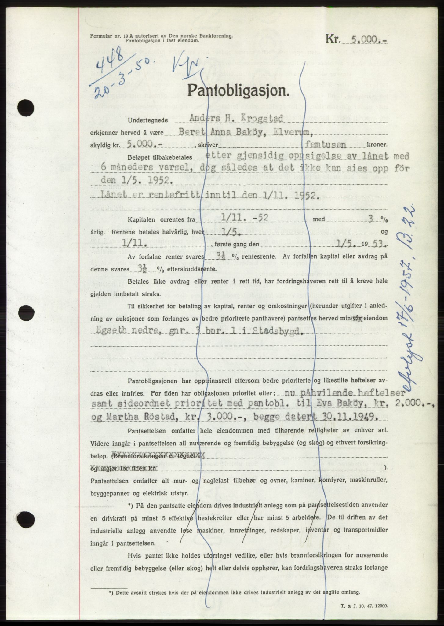 Fosen sorenskriveri, AV/SAT-A-1107/1/2/2C: Mortgage book no. B, 1948-1950, Diary no: : 448/1950