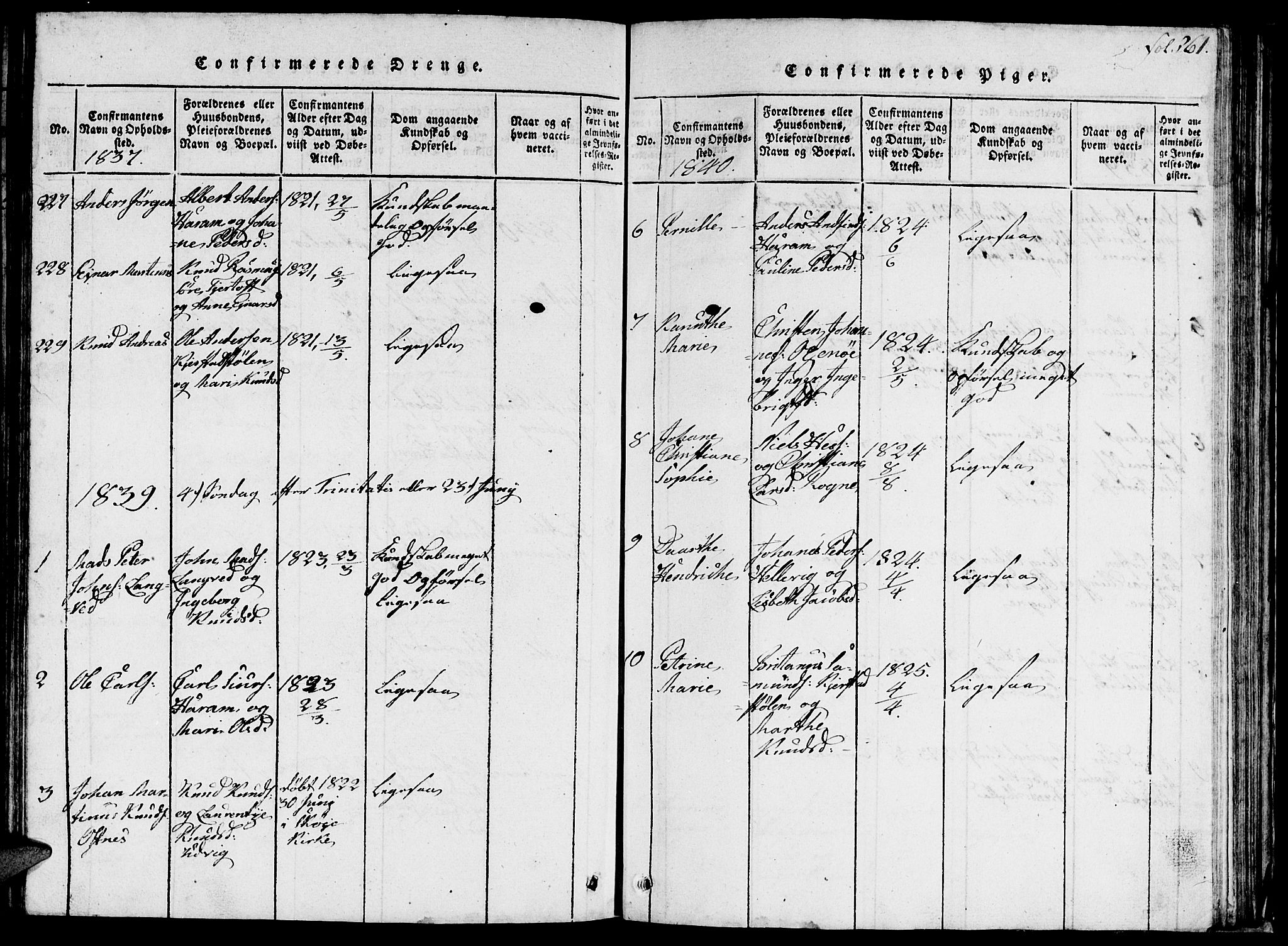 Ministerialprotokoller, klokkerbøker og fødselsregistre - Møre og Romsdal, AV/SAT-A-1454/536/L0506: Parish register (copy) no. 536C01, 1818-1859, p. 261