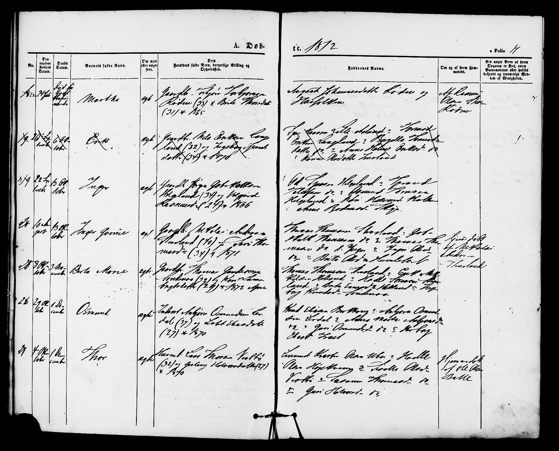 Vikedal sokneprestkontor, AV/SAST-A-101840/01/IV: Parish register (official) no. A 8, 1868-1885, p. 17