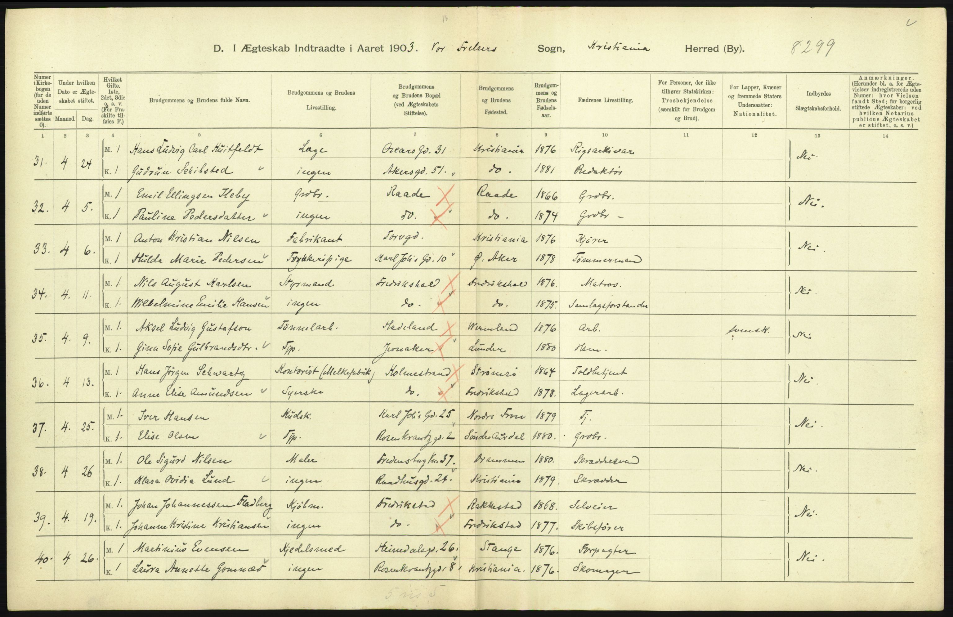 Statistisk sentralbyrå, Sosiodemografiske emner, Befolkning, AV/RA-S-2228/D/Df/Dfa/Dfaa/L0004: Kristiania: Gifte, døde, 1903, p. 705