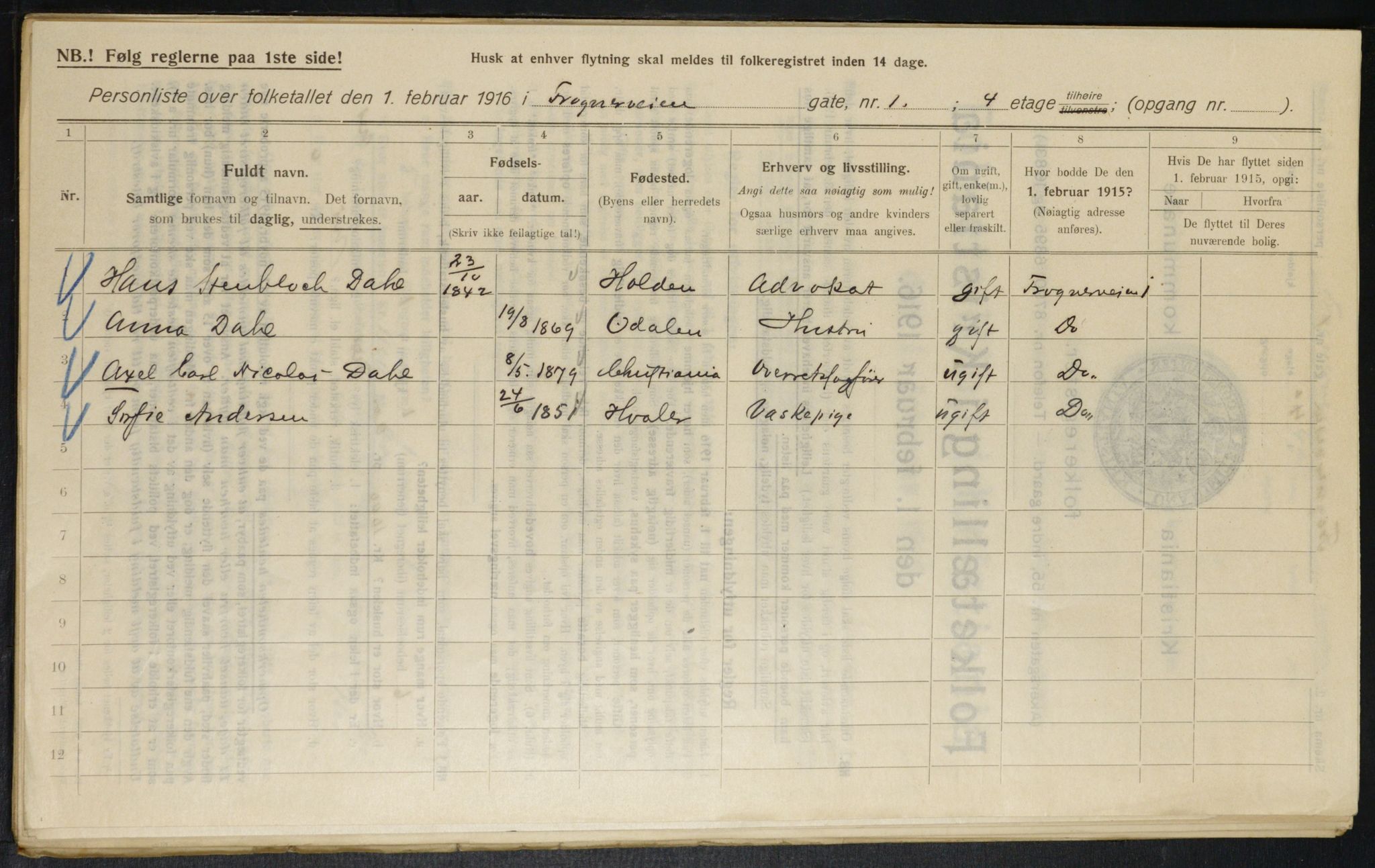 OBA, Municipal Census 1916 for Kristiania, 1916, p. 27651