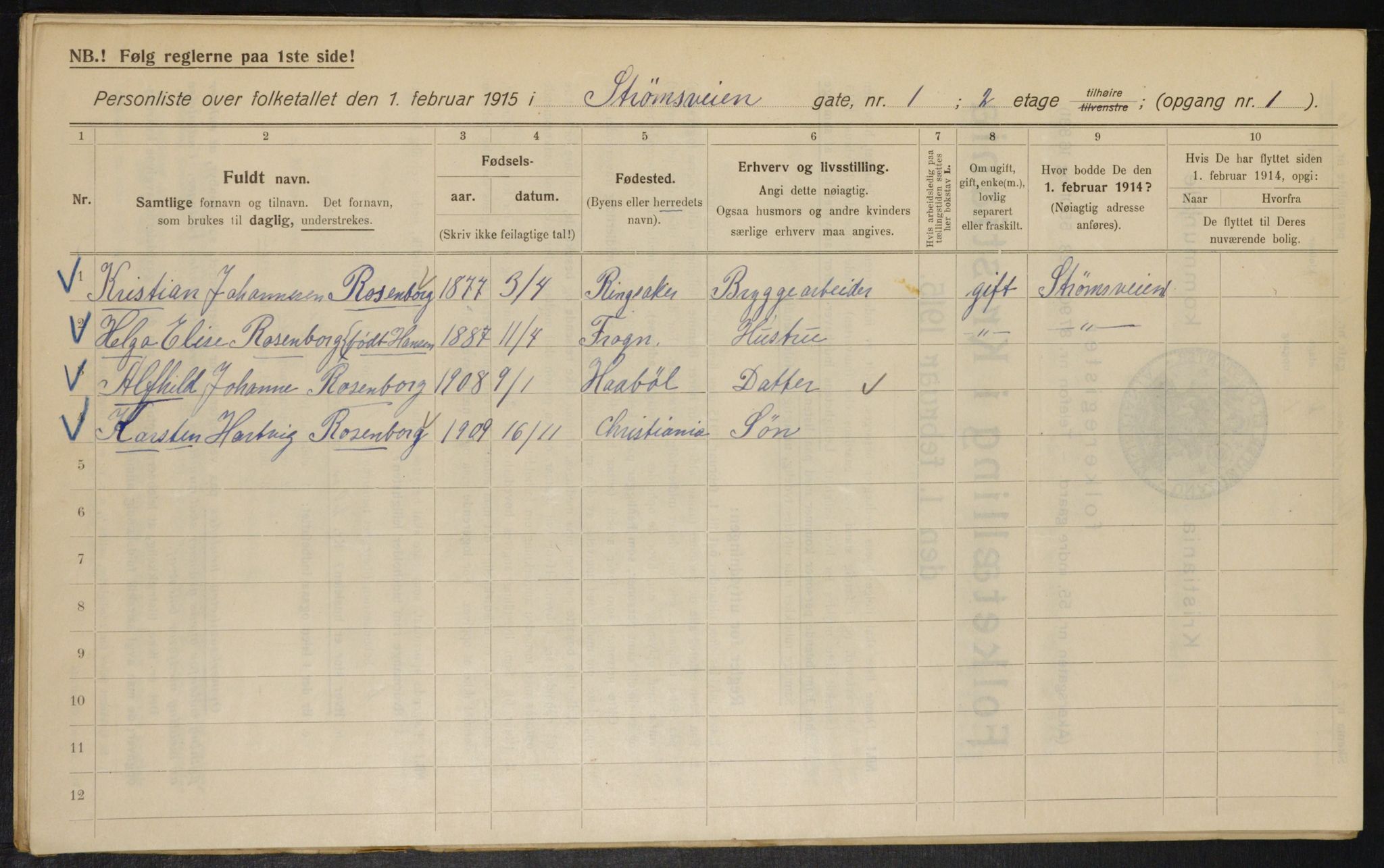 OBA, Municipal Census 1915 for Kristiania, 1915, p. 104123