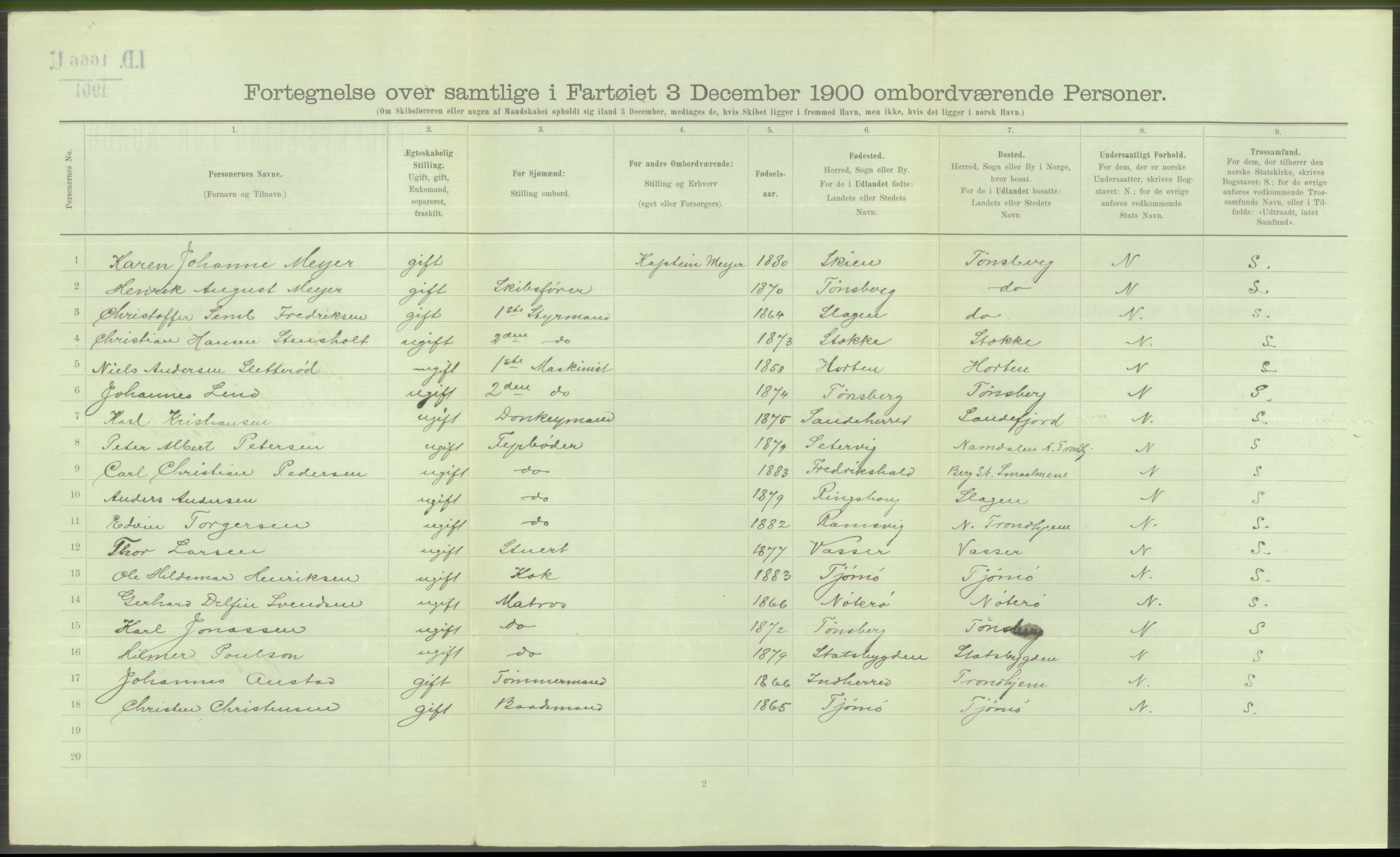 RA, 1900 Census - ship lists from ships in Norwegian harbours, harbours abroad and at sea, 1900, p. 3702