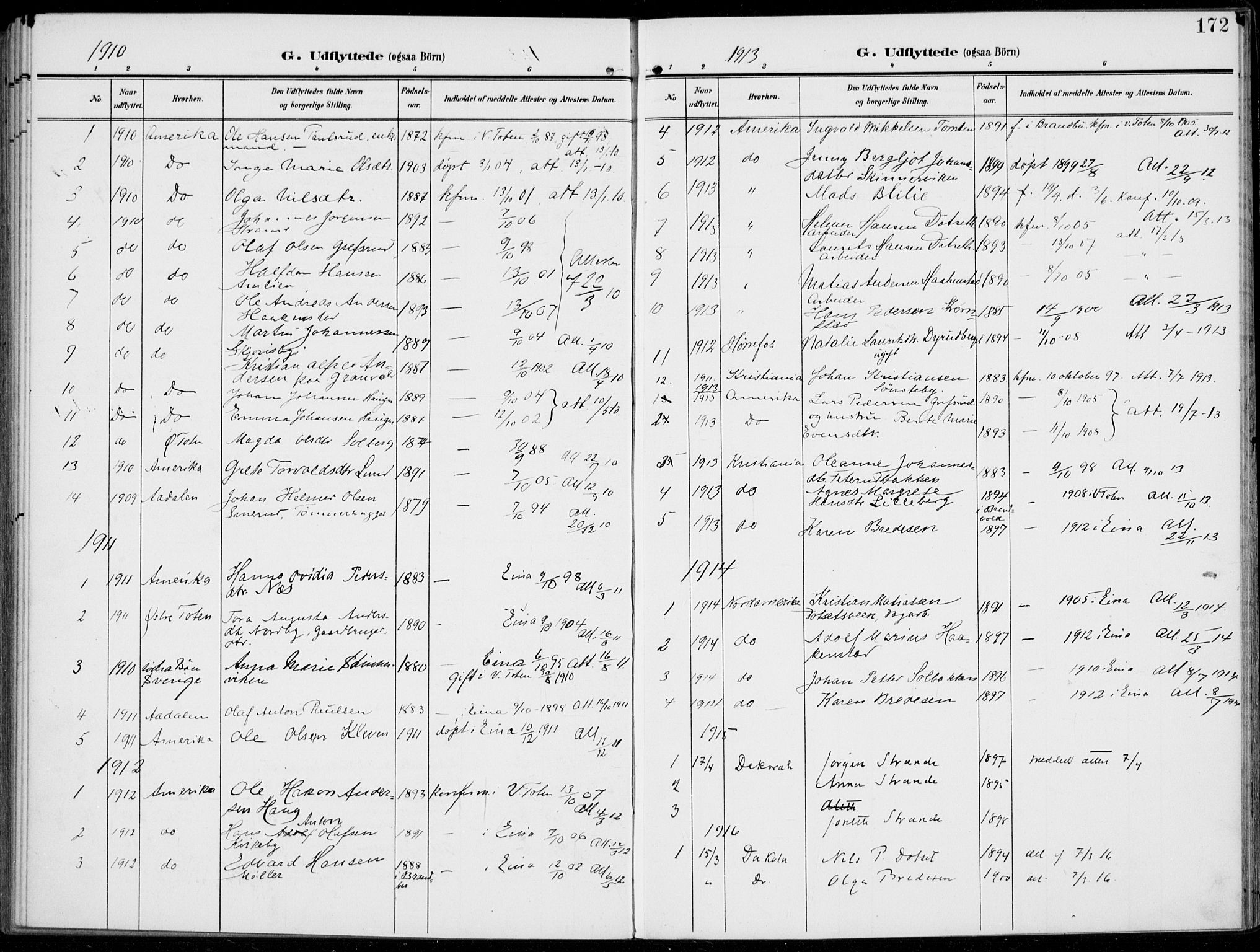 Kolbu prestekontor, AV/SAH-PREST-110/H/Ha/Haa/L0001: Parish register (official) no. 1, 1907-1923, p. 172