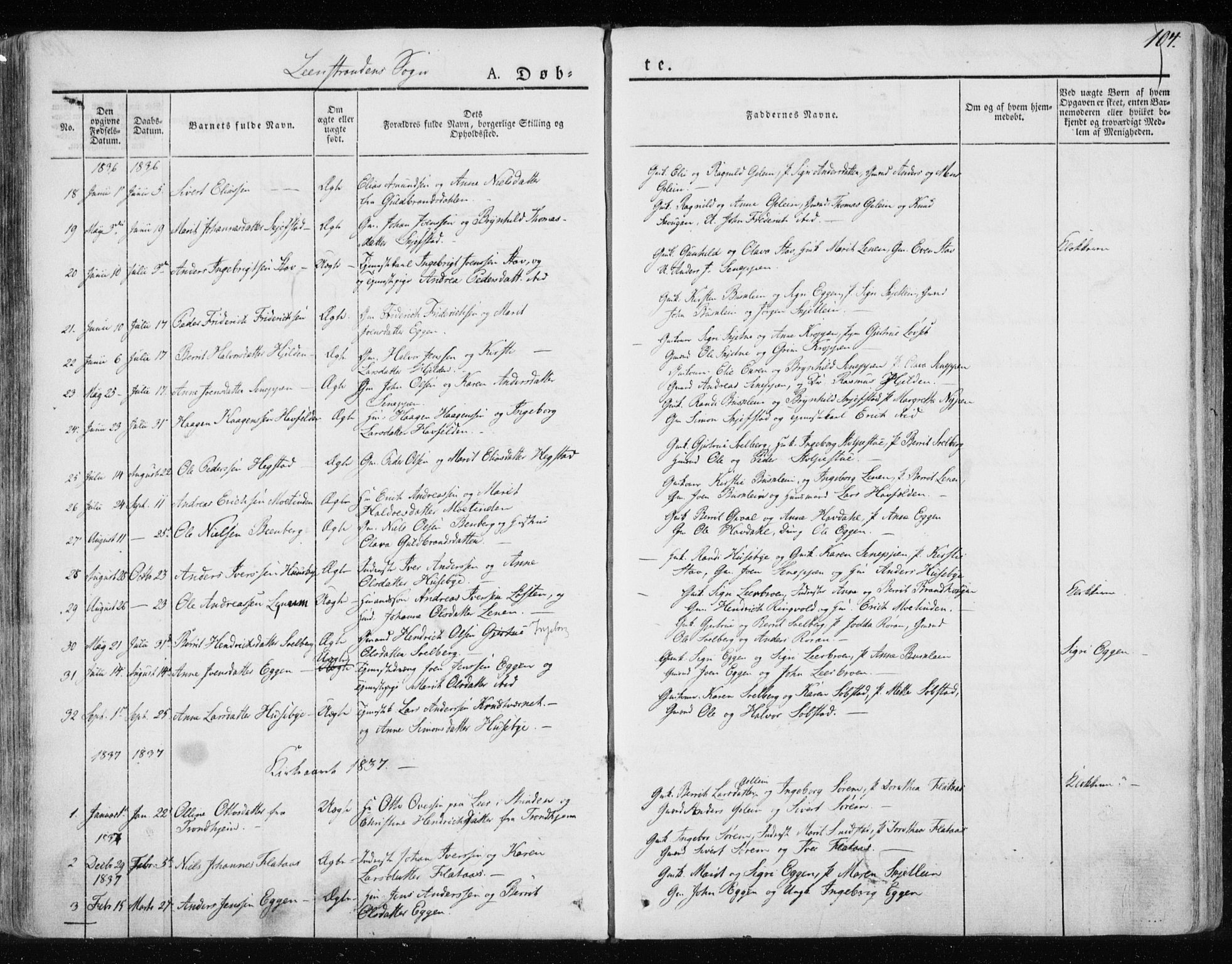 Ministerialprotokoller, klokkerbøker og fødselsregistre - Sør-Trøndelag, SAT/A-1456/691/L1069: Parish register (official) no. 691A04, 1826-1841, p. 104