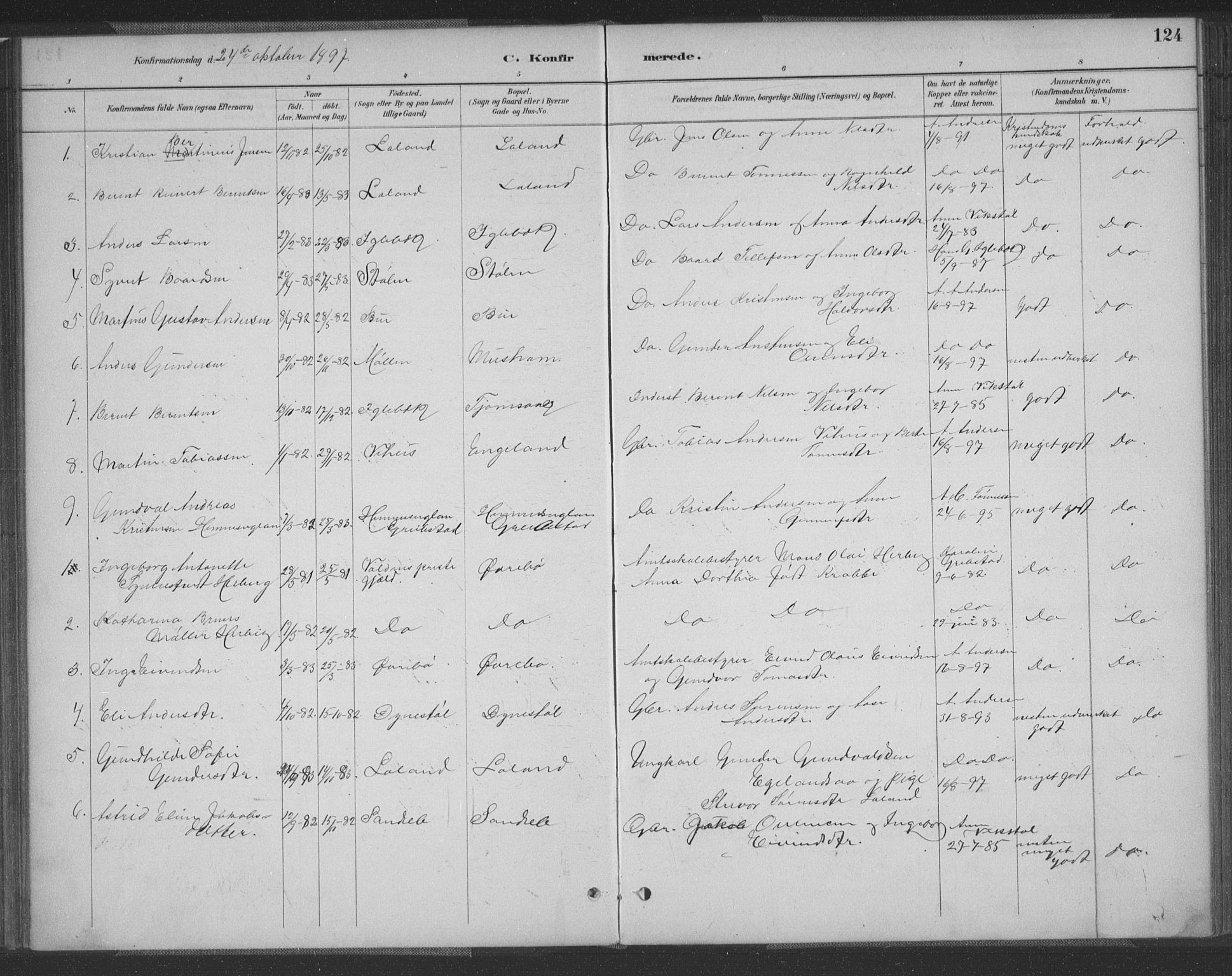 Vennesla sokneprestkontor, AV/SAK-1111-0045/Fa/Fac/L0009: Parish register (official) no. A 9, 1884-1901, p. 124