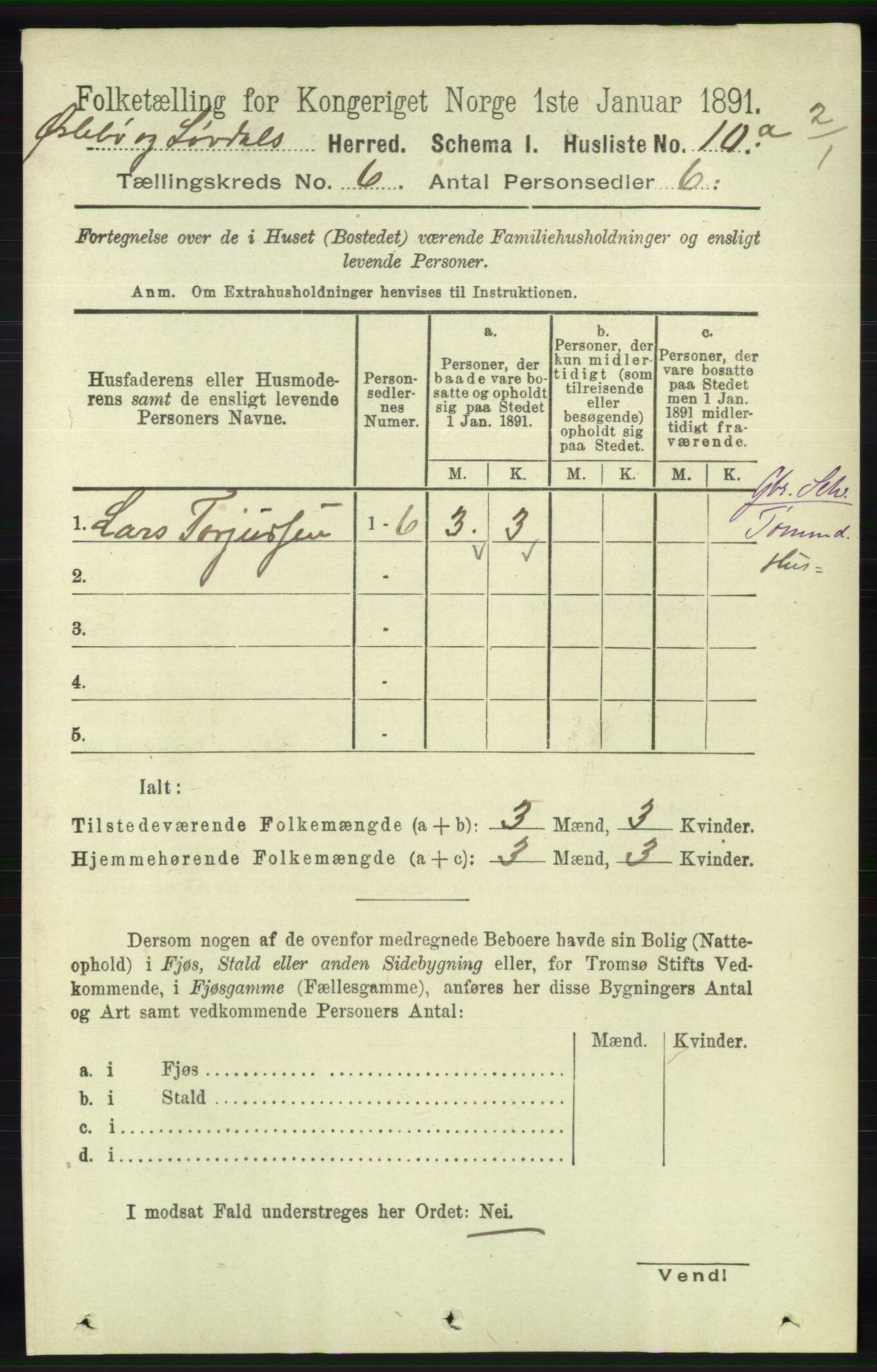 RA, 1891 census for 1021 Øyslebø og Laudal, 1891, p. 1653